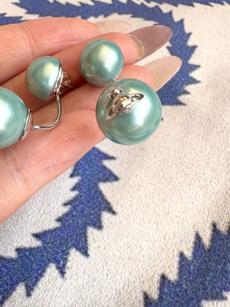 Vivienne Westwood Vivienne Westwood Teal Pearl Stud Earrings Size ONE SIZE - 4 Thumbnail