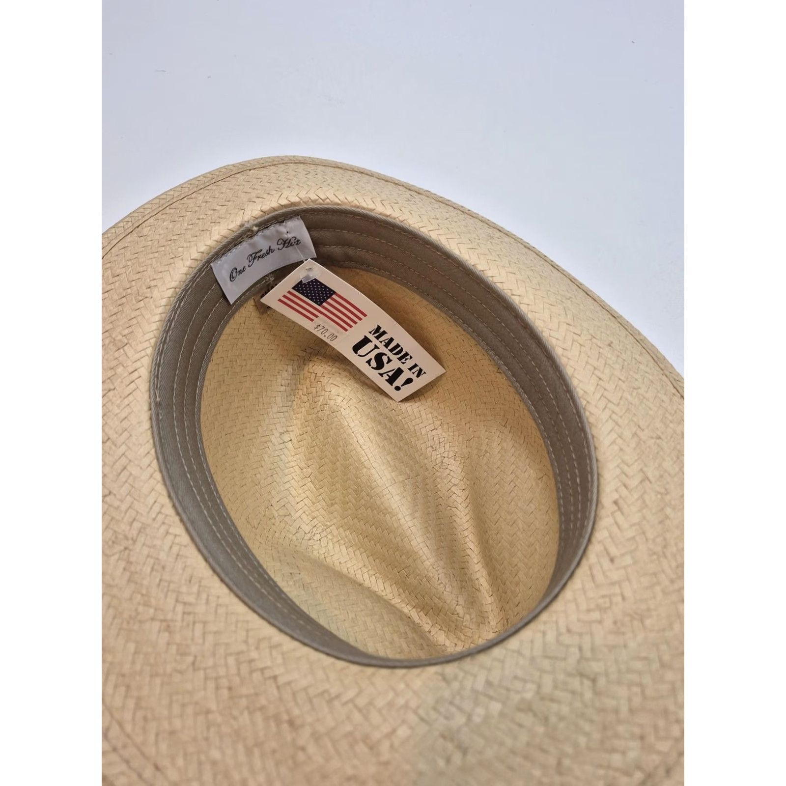 Vintage One Fresh Hats Fedora Hat 6 1/2 Beige Straw Lined Mens Summer Made in USA Size ONE SIZE - 4 Thumbnail