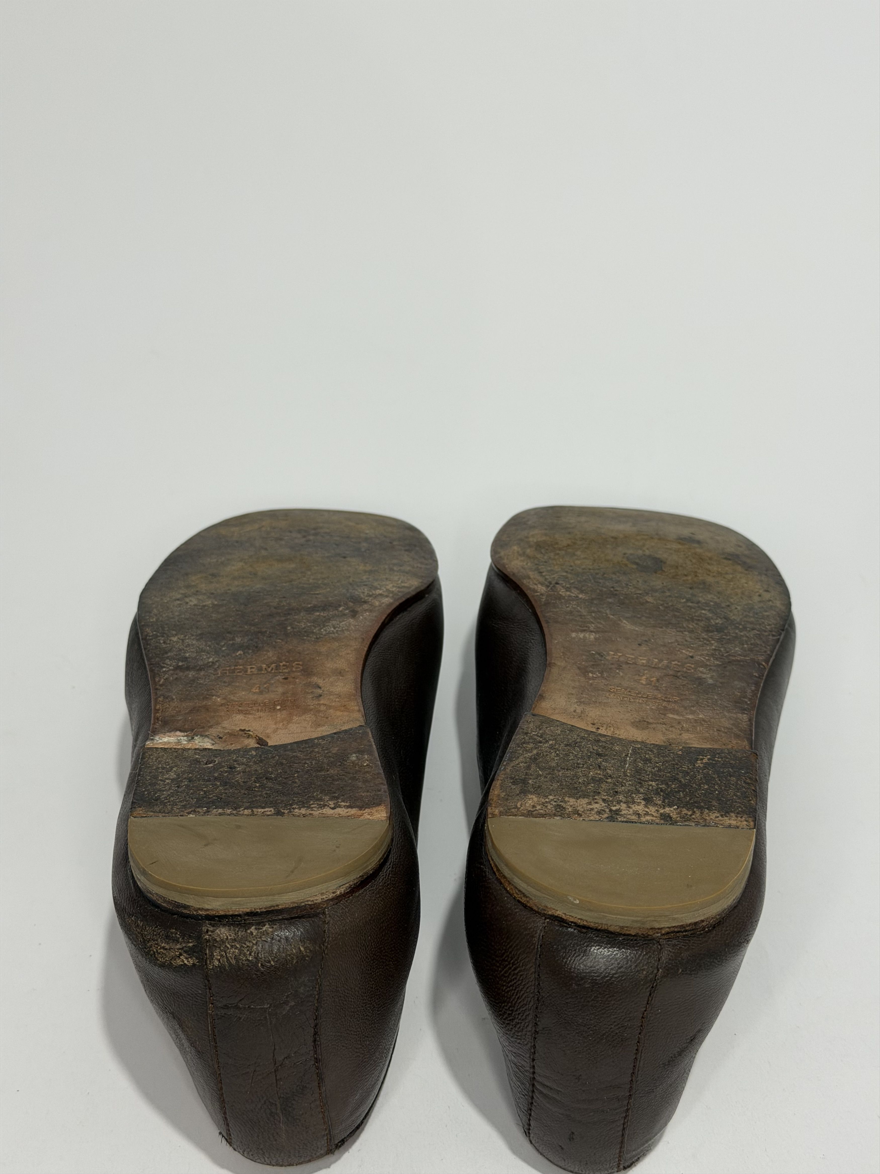 Hermes Hermes Brown Leather Smoking Slippers Size US 8 / EU 41 - 7 Thumbnail