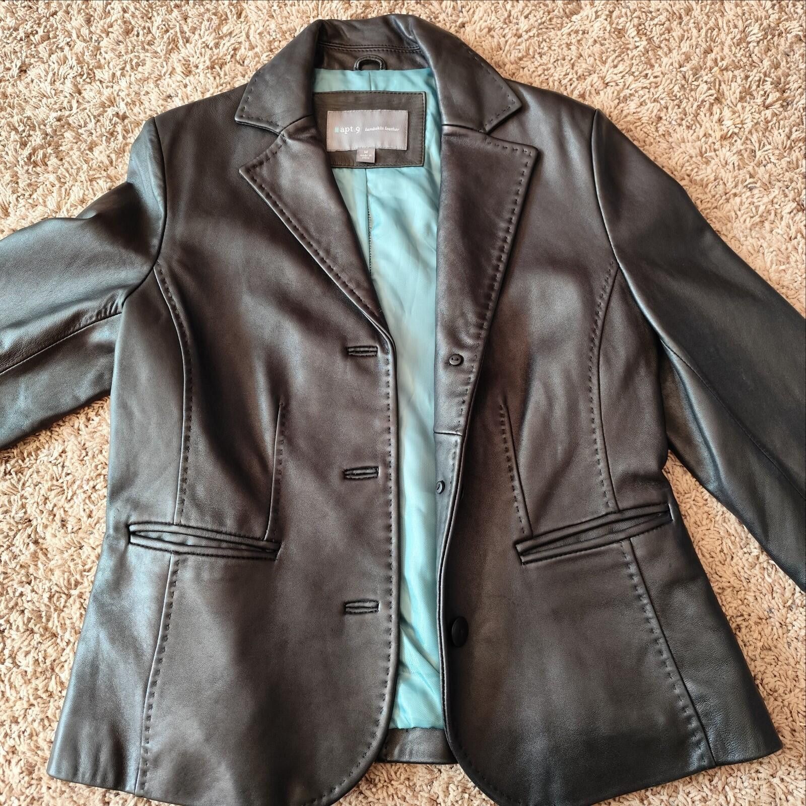 Apt. 9 apt .9 Women's Blazer Black Lambskin Leather Size M Size M / US 6-8 / IT 42-44 - 8 Thumbnail