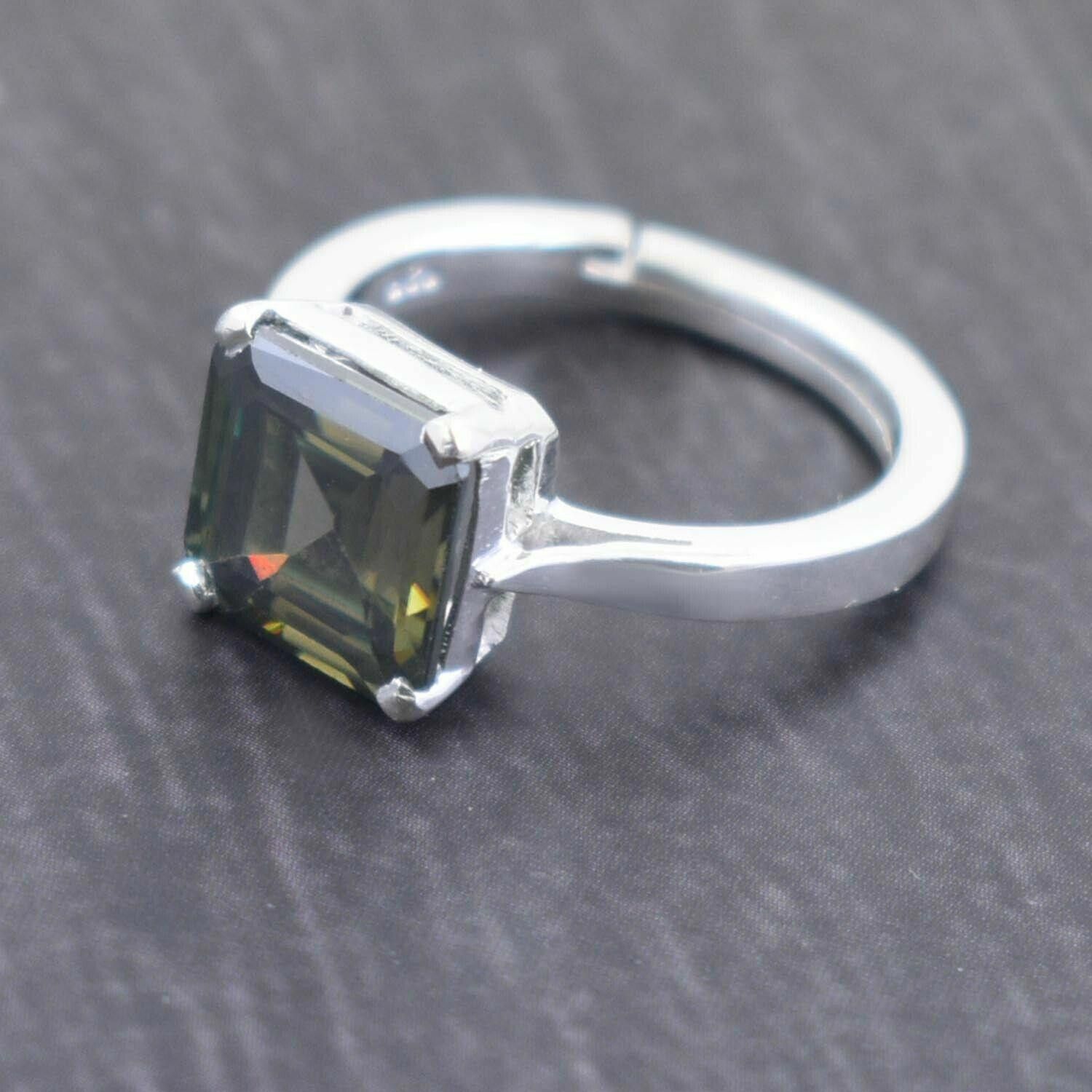 Handmade Hand Made Silver Princess Cut Blue Diamond Ring 3.5 Cts Size ONE SIZE - 3 Thumbnail