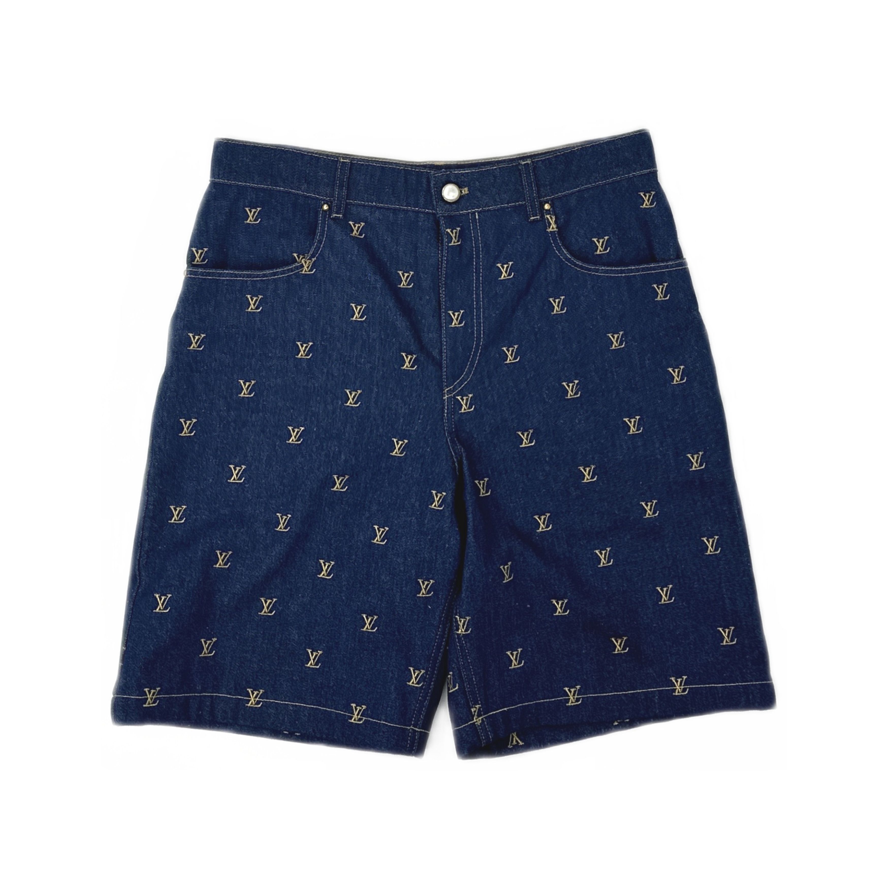 Louis Vuitton Louis Vuitton Blue Bleached Monogram Denim Shorts