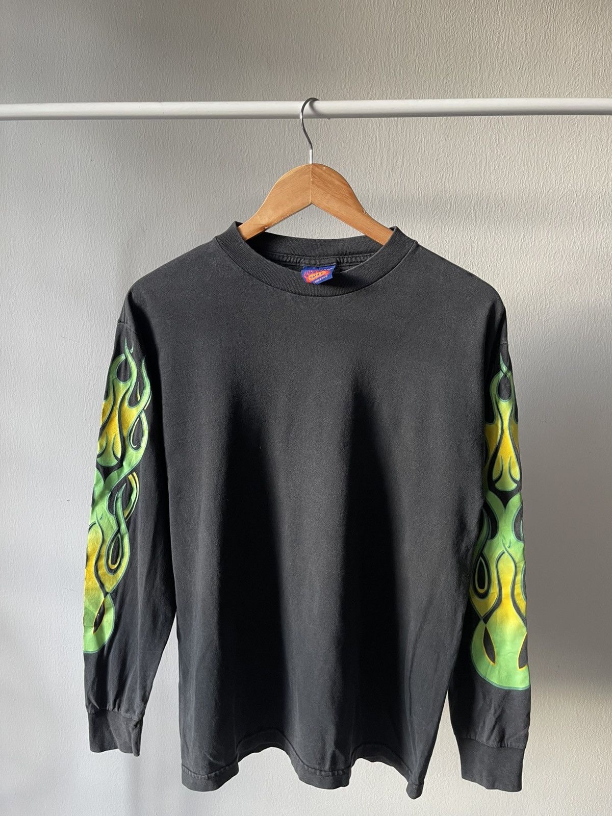 Vintage 90s Archaic Smile Green Flame Shirt Size US M / EU 48-50 / 2 - 4 Thumbnail