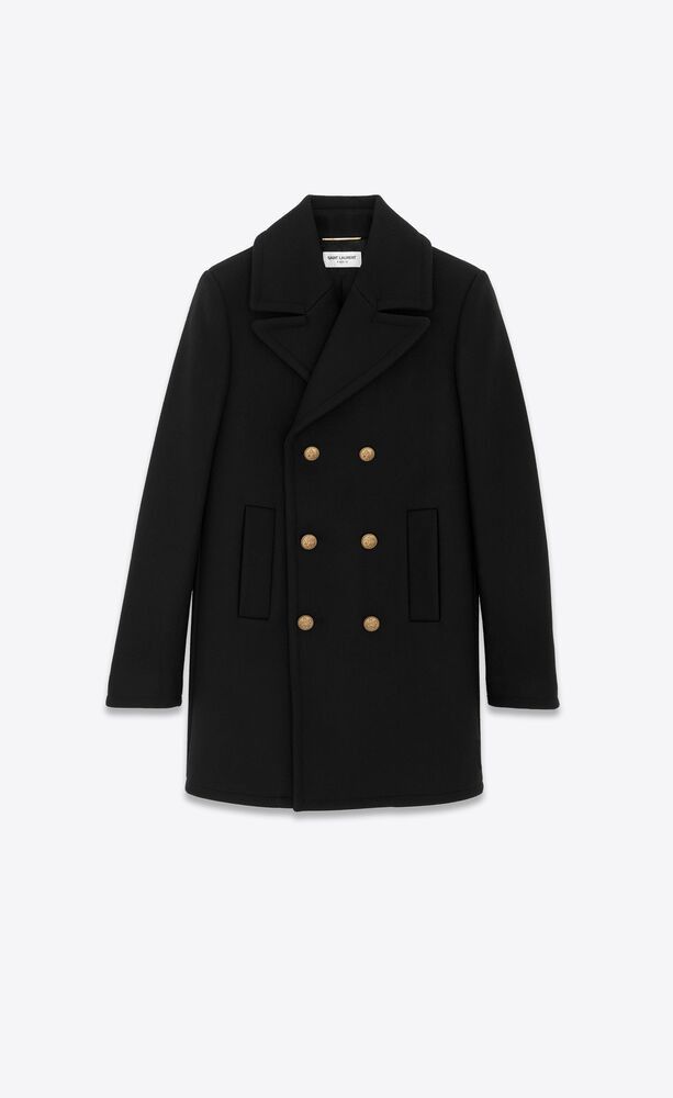 o1s1wg110724 Double-Breasted Peacoat in Wool in Black
