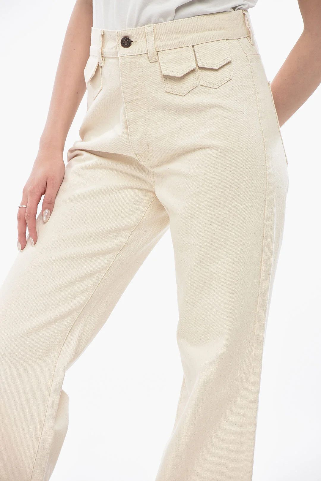 Chloe og1mm0426 Cotton Straight-Leg Multi-Pocket Pant in White Size 30" / US 8 / IT 44 - 3 Thumbnail