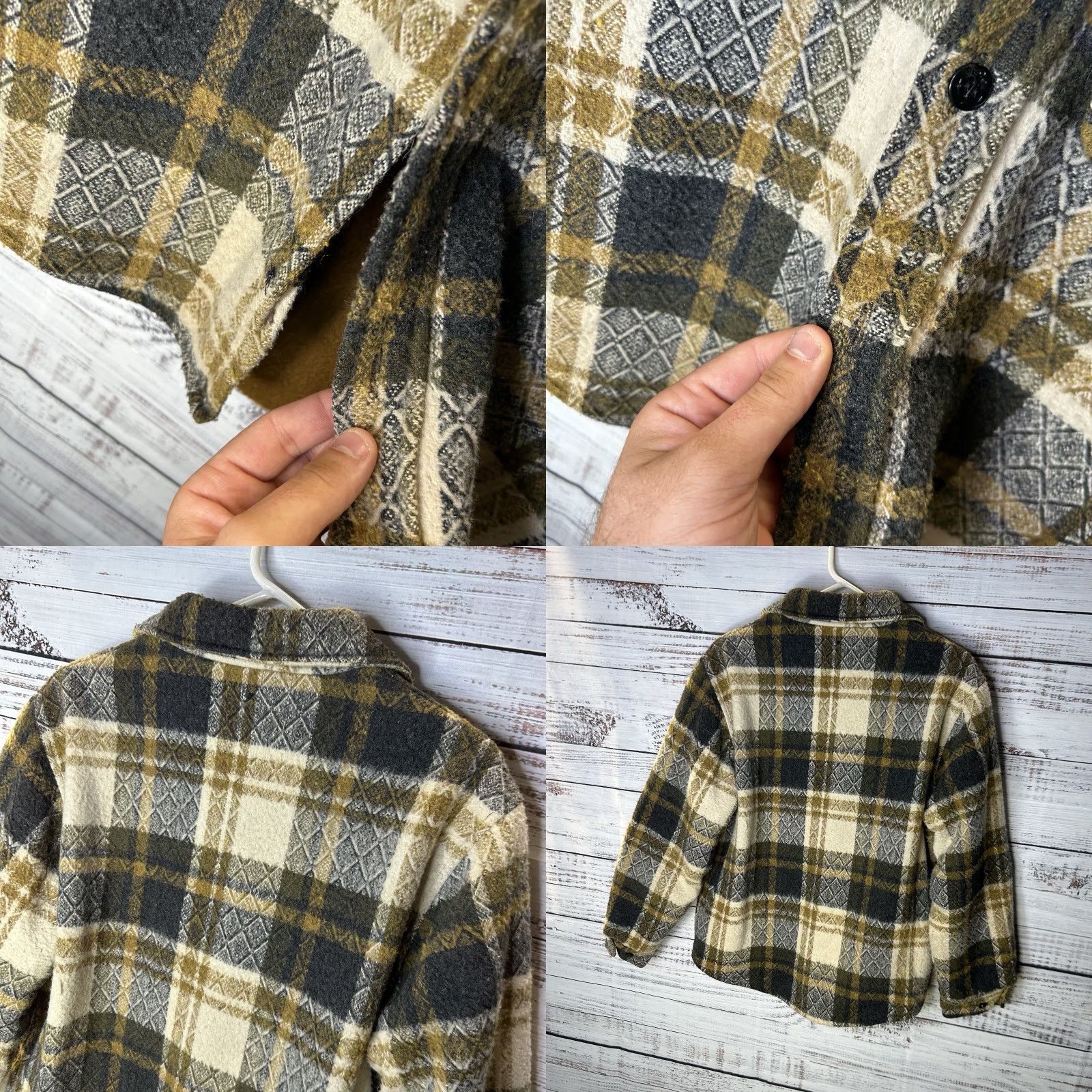Vintage VINTAGE National Shirt Shops Shirt Jacket Shacket Flannel Button-Up Beige 50s Plaid Medium Men Buttons Missing Pockets 2 Front Size US M / EU 48-50 / 2 - 9 Thumbnail