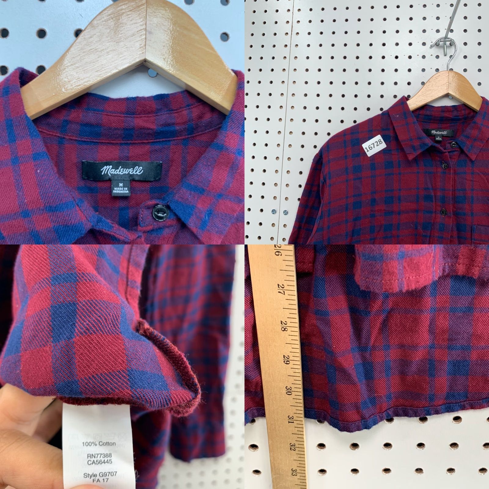 Madewell Madewell Button-Up Shirt Womens Medium Blue Purple Plaid Long Sleeve 100% Cotton Size M / US 6-8 / IT 42-44 - 8 Thumbnail
