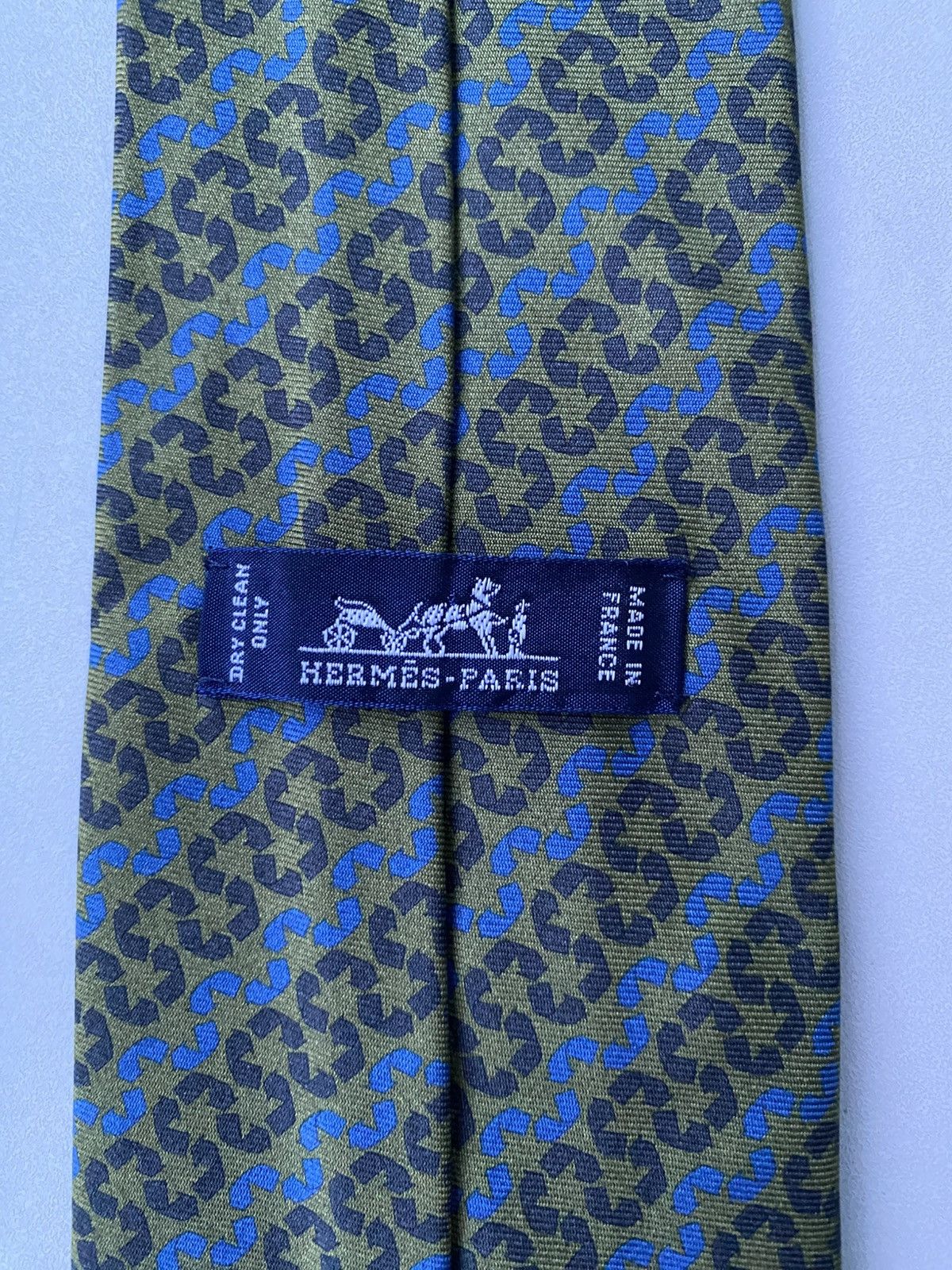 Hermes Hermes Tie 645668 EA 100% Silk Khaki Grey Blue France Luxury Size ONE SIZE - 1 Thumbnail