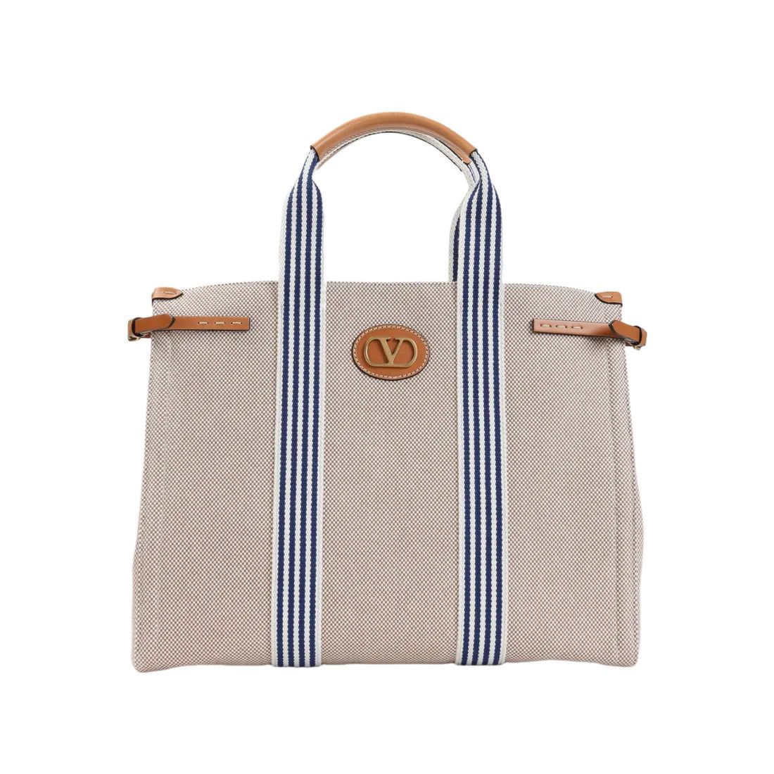 Valentino VALENTINO GARAVANI Antibes Natural/Tobacco Canvas Tote Bag N Size ONE SIZE - 1 Thumbnail