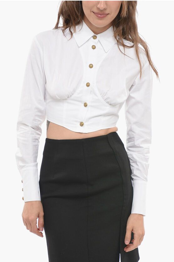 image of Balmain Cropped Fit Shirt With Jewel Buttons in White, Women's (Size XS)