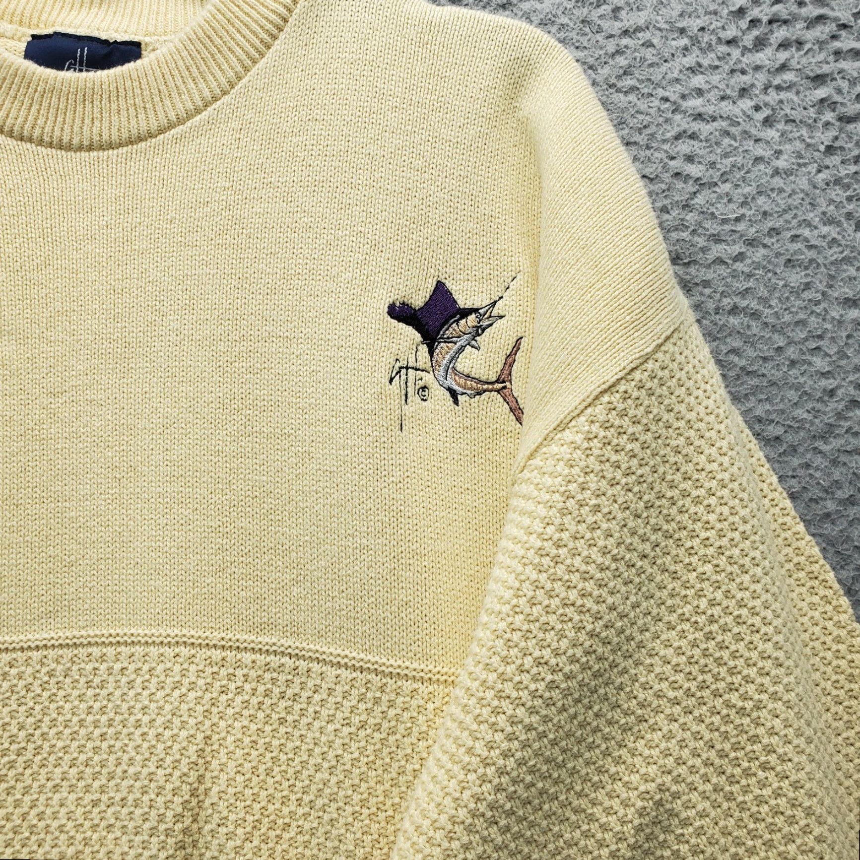 Guy Harvey VINTAGE Guy Harvey Sweater Mens L Yellow Chunky Knit Embroidered Marlin Fish Shirt Size US L / EU 52-54 / 3 - 7 Thumbnail