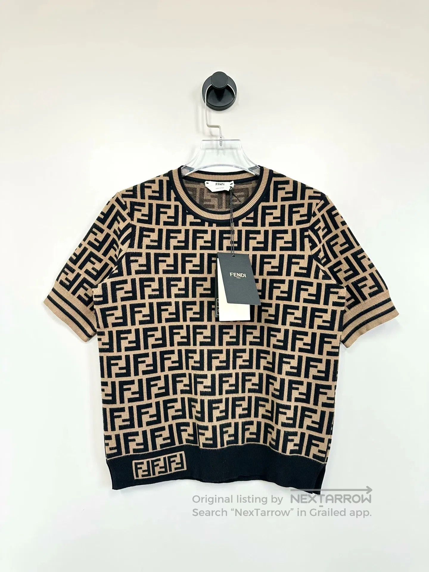 Fendi FENDI Brown Monogram Full Print Logo Knit Short Sleeve| Size XS / US 0-2 / IT 36-38 - 1 Thumbnail