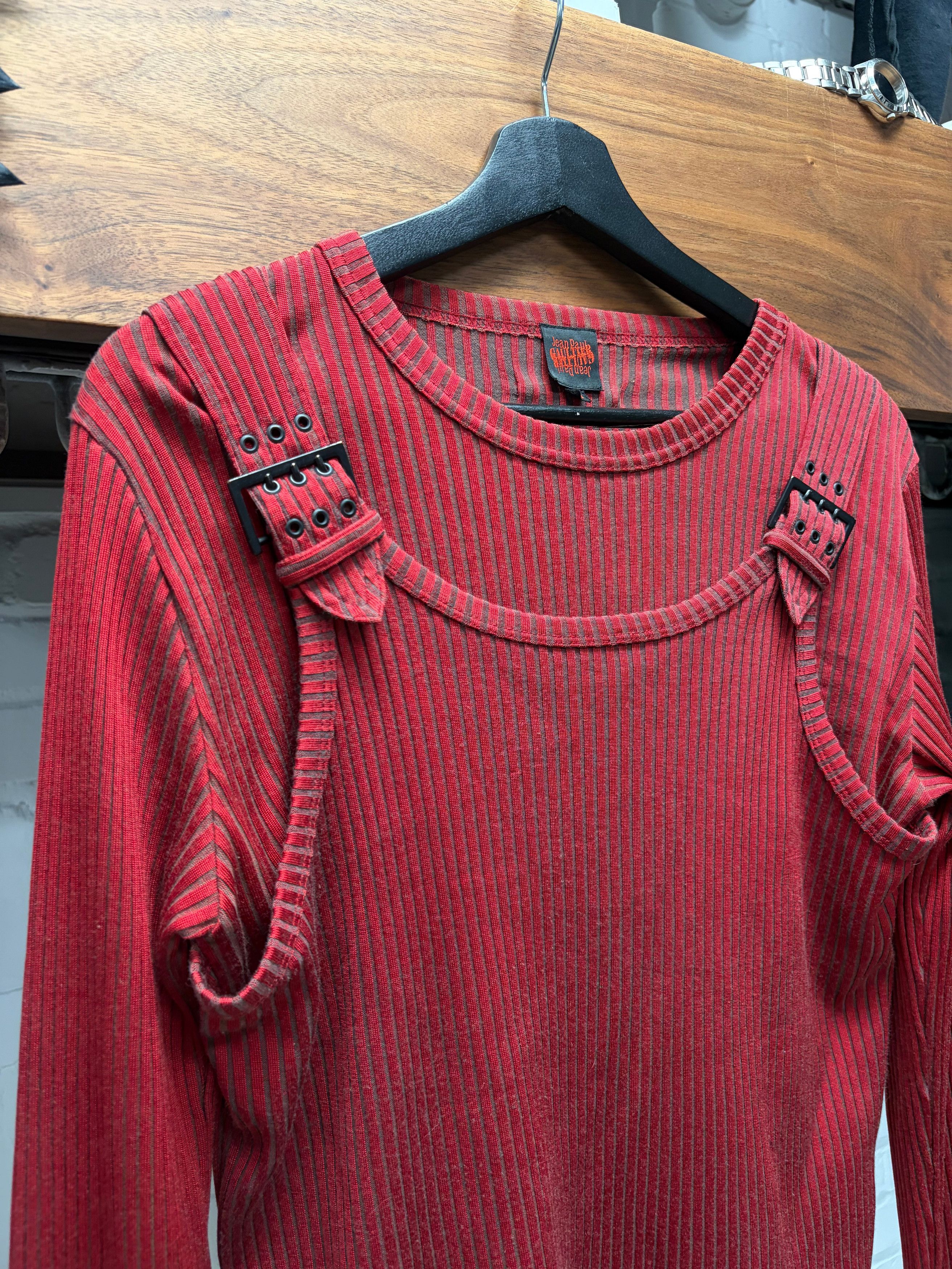 Other Vintage Jean Paul Gaultier ‘Overall Strap’ Harness Layered Pinstripe Long Sleeve Shirt Size US M / EU 48-50 / 2 - 2 Thumbnail