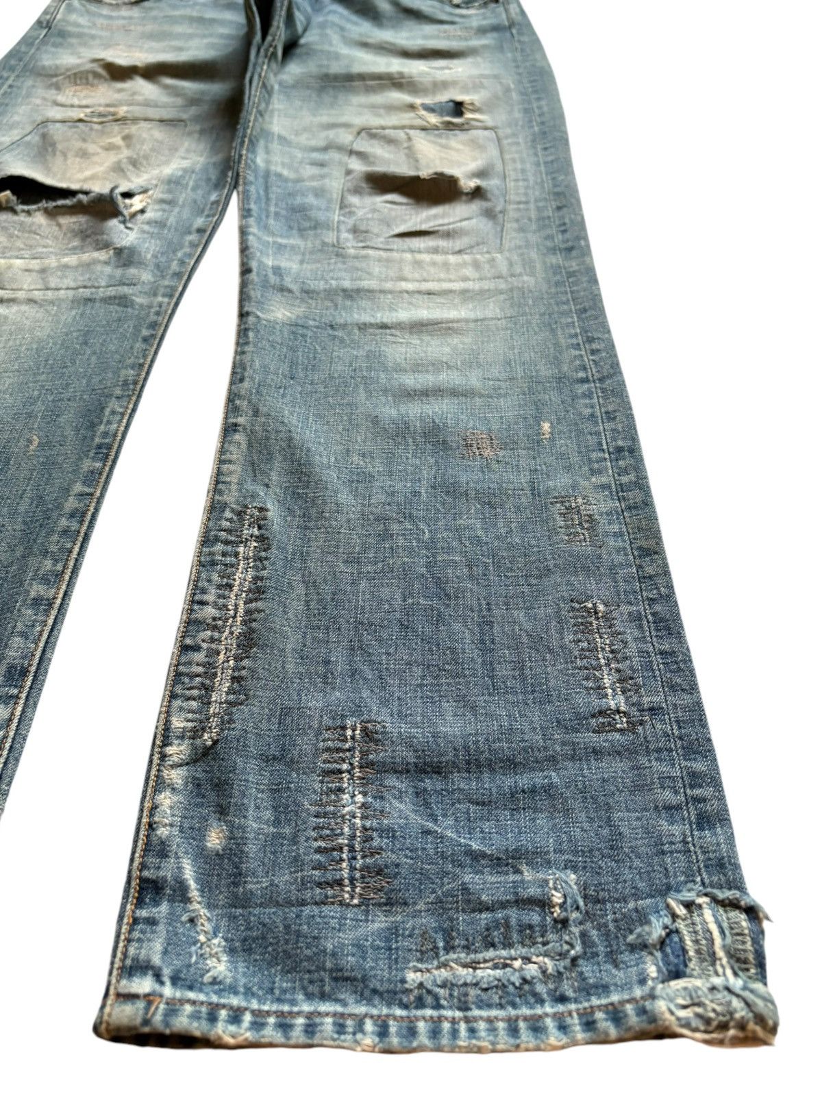 Japanese Brand × KMRii Vintage Rna Inc Buckle Back Faded Wash Distress Patch Jeans Size US 31 - 7 Thumbnail