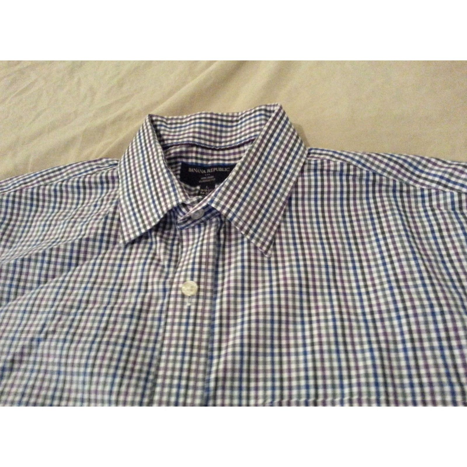 Banana Republic VINTAGE Banana Republic Dress Shirt Blue Plaid L 16 1/2 34 35 Cotton Button Mens Shirt Size 42R - 3 Thumbnail