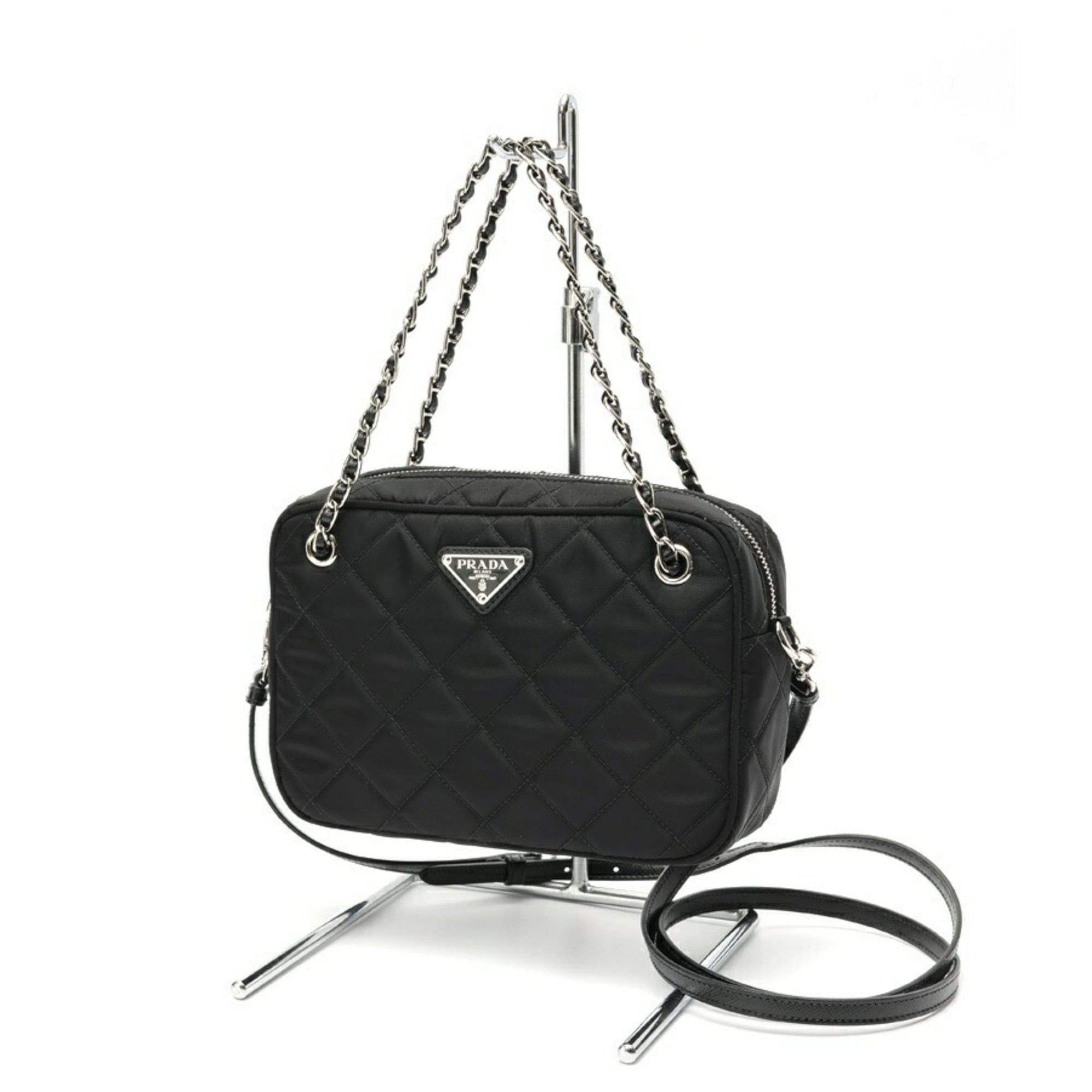 Prada Prada chain shoulder bag, model 1BH910, quilted nylon, black. Size ONE SIZE - 1 Thumbnail