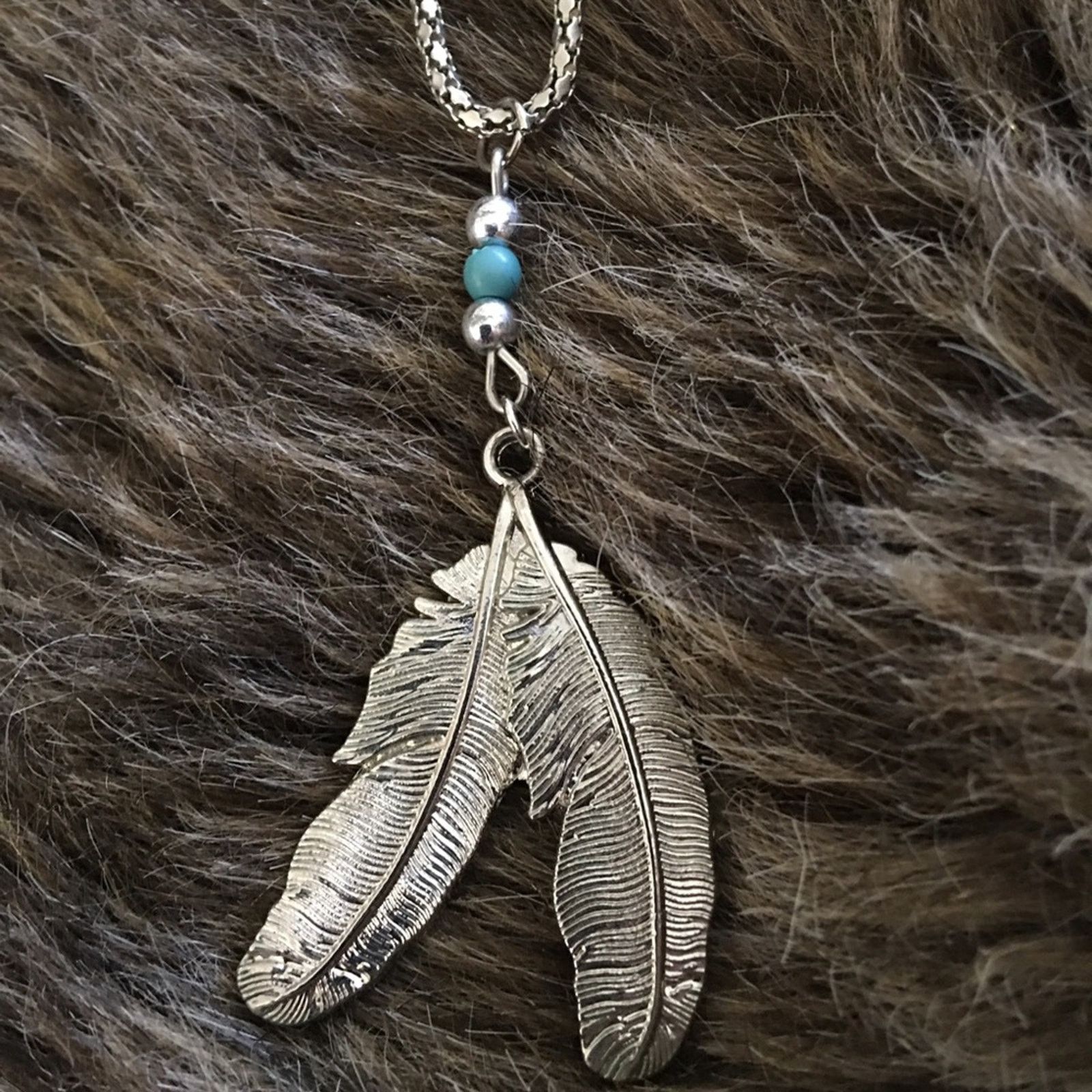 Jewelry Southwest style silver feather turquoise necklace Size ONE SIZE - 6 Thumbnail