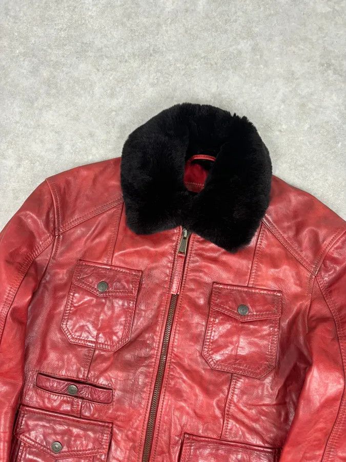 Dsquared2 AW2009 Dsquared2 Red Leather Fur Collar Jacket Size US M / EU 48-50 / 2 - 4 Thumbnail
