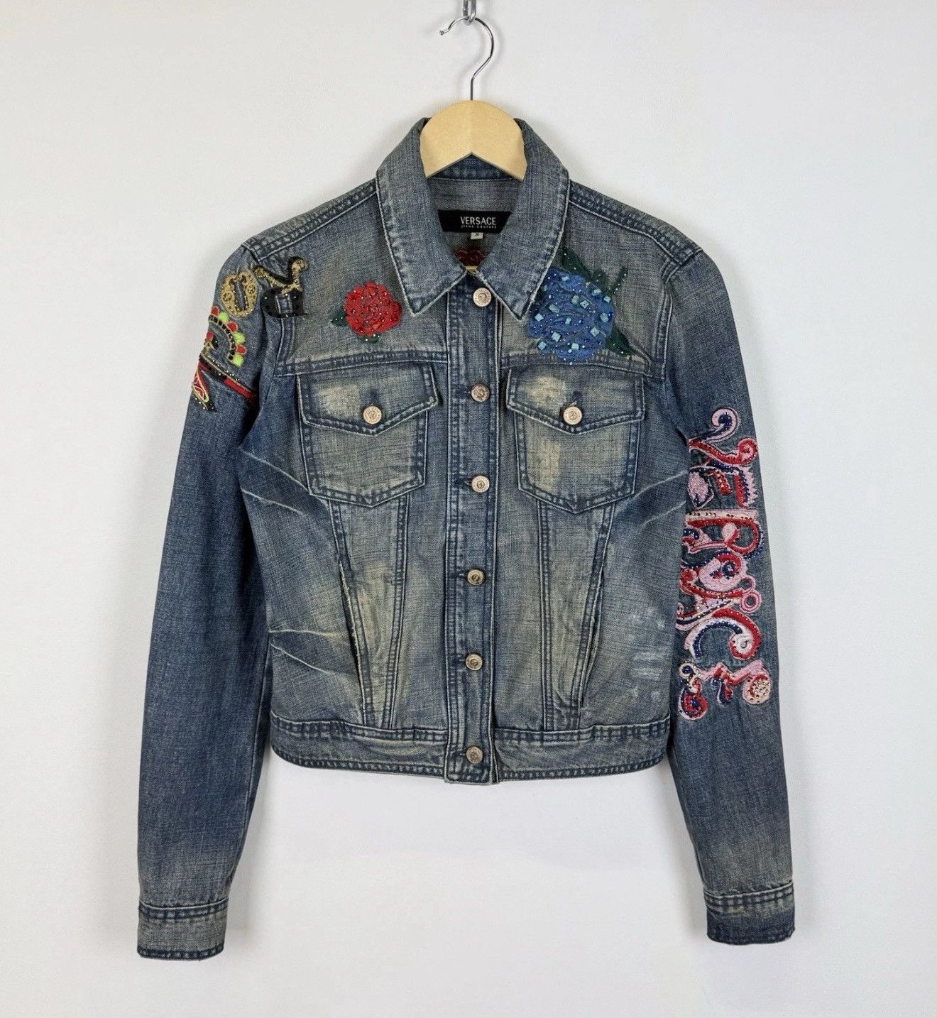 Versace Versace Jeans Couture Denim Jacket Blue Jeans Top Flowers Size S / US 4 / IT 40 - 1 Thumbnail