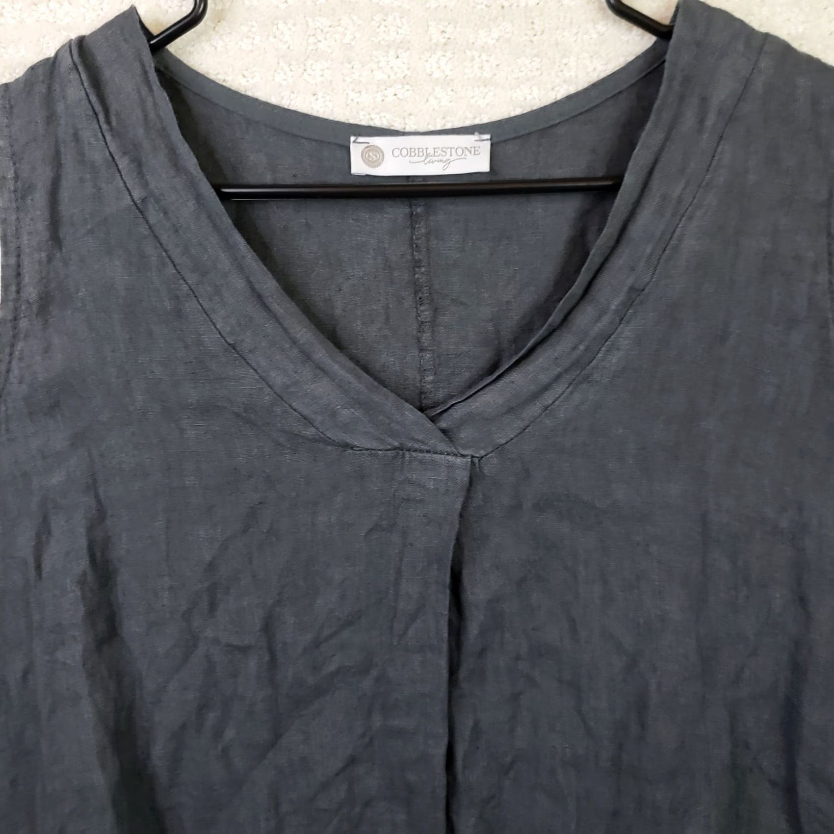 Vintage Cobblestone Living Blouse Sleeveless Tunic Women's XL Gray Linen Boat Neck Pullover Casual Boho Beach 22" ARMPIT-TO-ARMPIT Size XL / US 12-14 / IT 48-50 - 3 Thumbnail