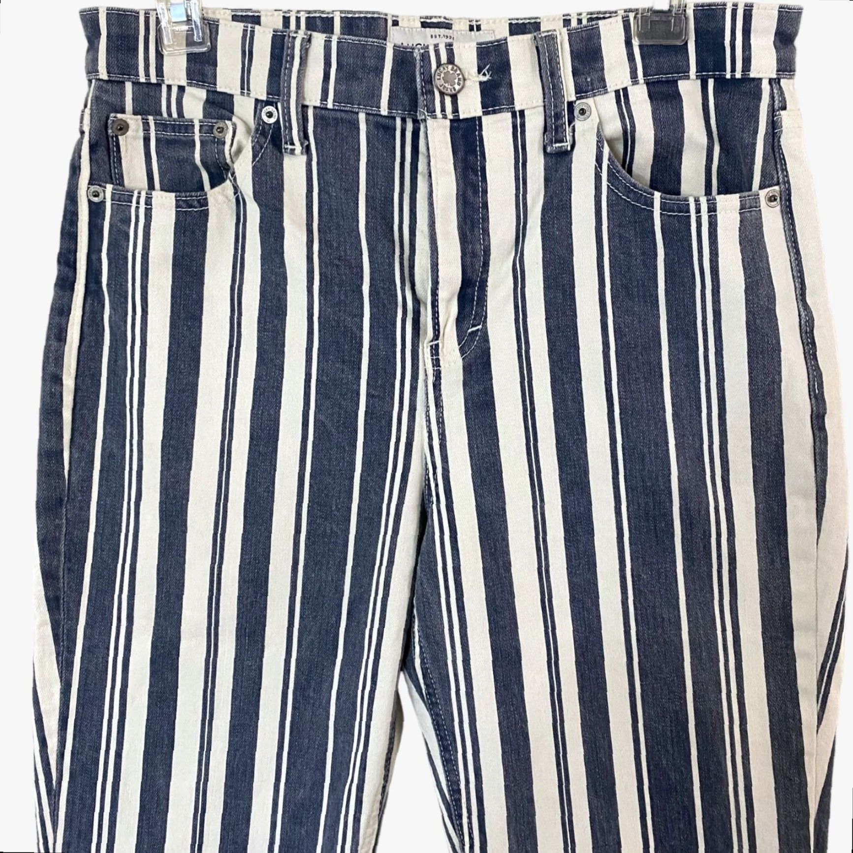 Lucky Brand Lucky Brand Bridgette High-Rise Crop Jeans Womens 29 Perry Stripe-Blue Denim 5-Pocket Cropped Capri Mini Boot Modern Slim Fit Size 29" - 5 Thumbnail