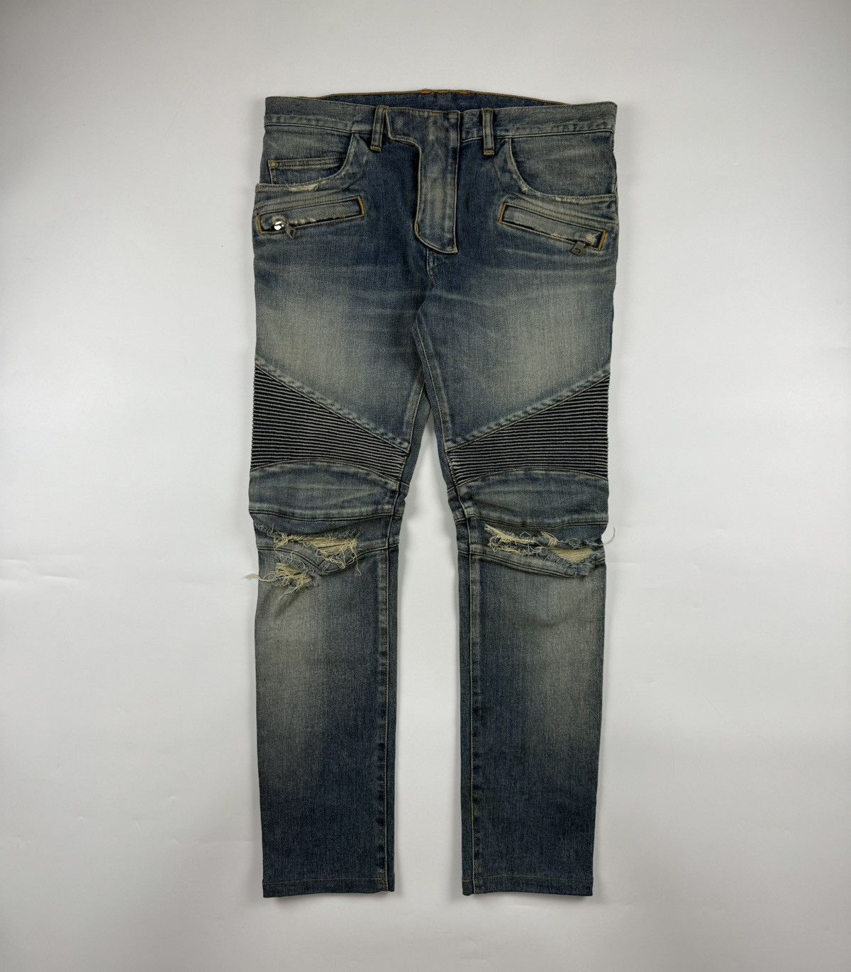 Balmain Distressed Biker Denim