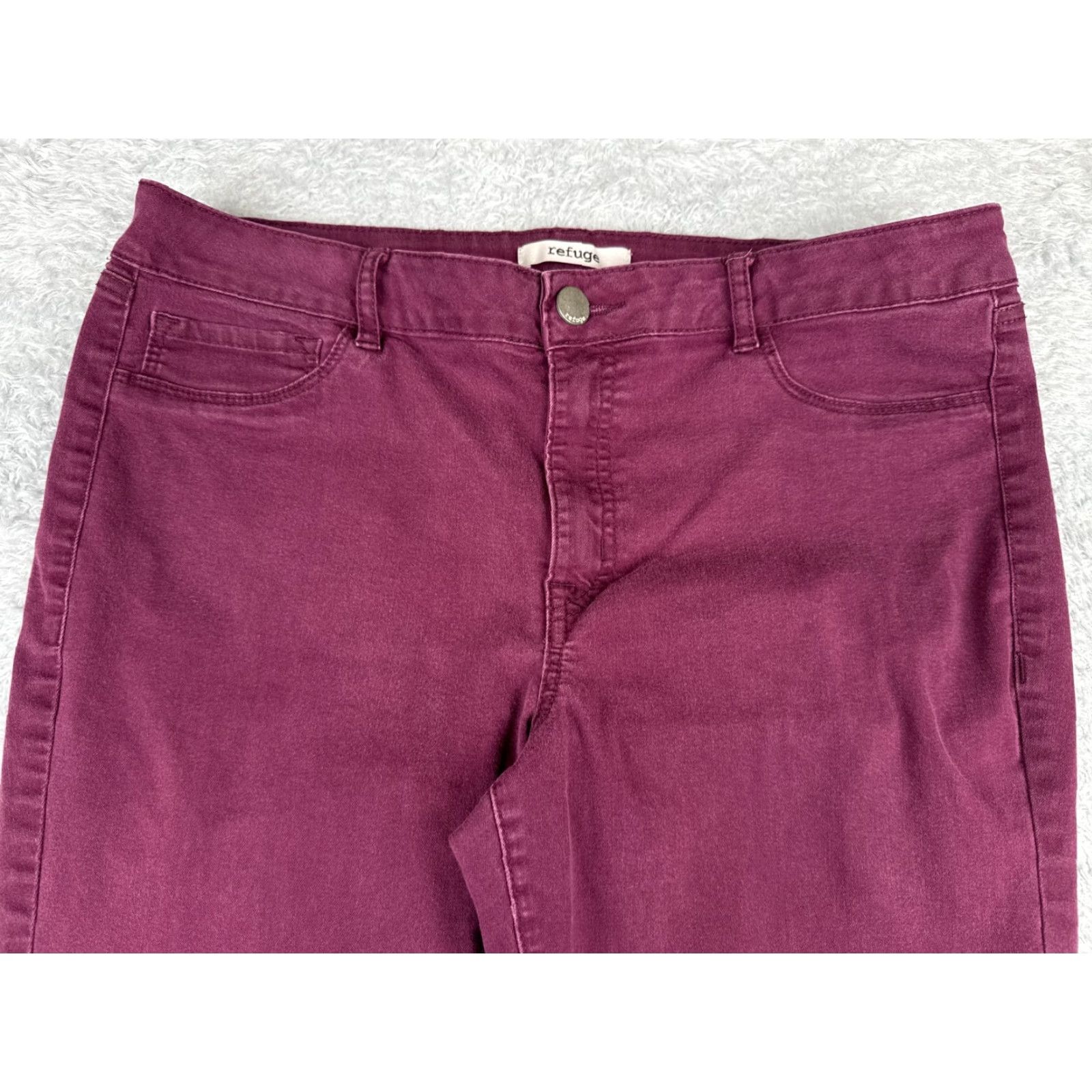 Denime Refuge Jeans Womens 14 Burgundy Skinny Denim Pants Mid Rise 34x27 Size 36" / US 14 / IT 50 - 4 Thumbnail