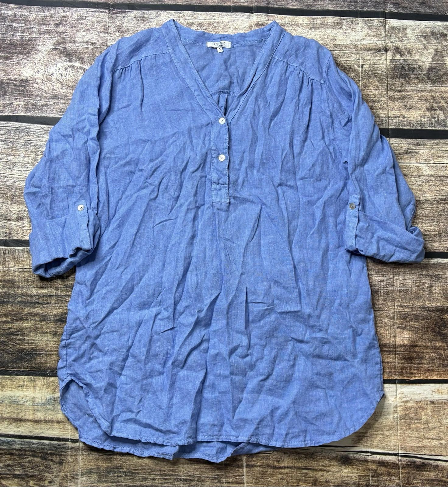 Other Rosemarine Linen Top Women's L Italy Button Roll Tab Sleeve Size L / US 10 / IT 46 - 1 Thumbnail