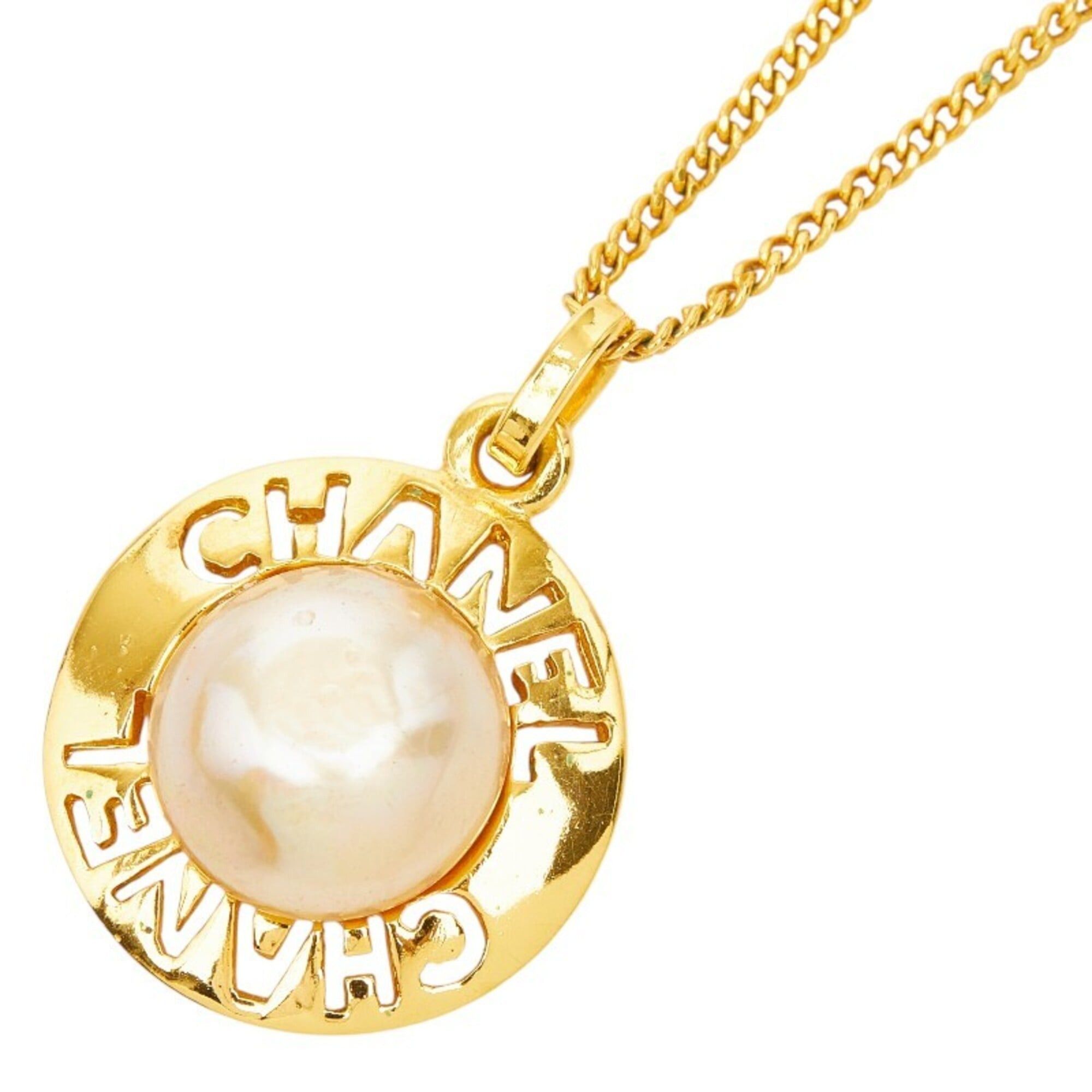 Chanel Chanel Logo Necklace, Gold Plated, Faux Pearl, Women's CHANEL Size ONE SIZE - 1 Thumbnail