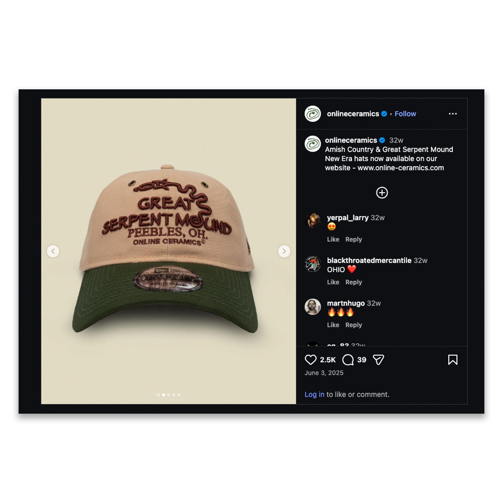 Online Ceramics Online Ceramics 2025 Great Serpent Mound Hat Size ONE SIZE - 9 Thumbnail