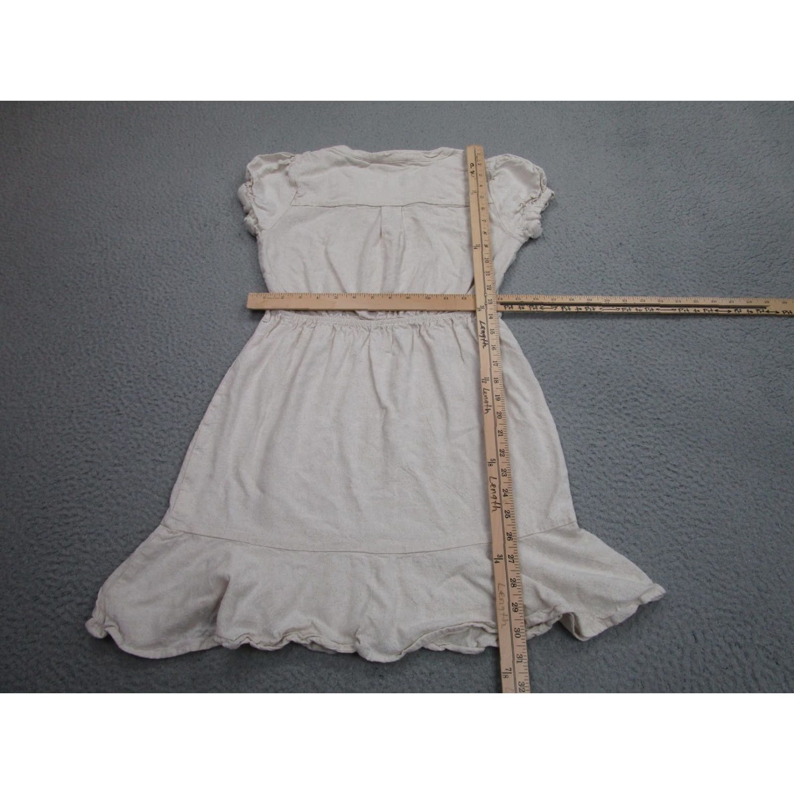 Vintage Monteau Los Angeles Dress Womens XS Beige Linen Ruffle Fit Flare cottagecore Size XS / US 0-2 / IT 36-38 - 5 Thumbnail