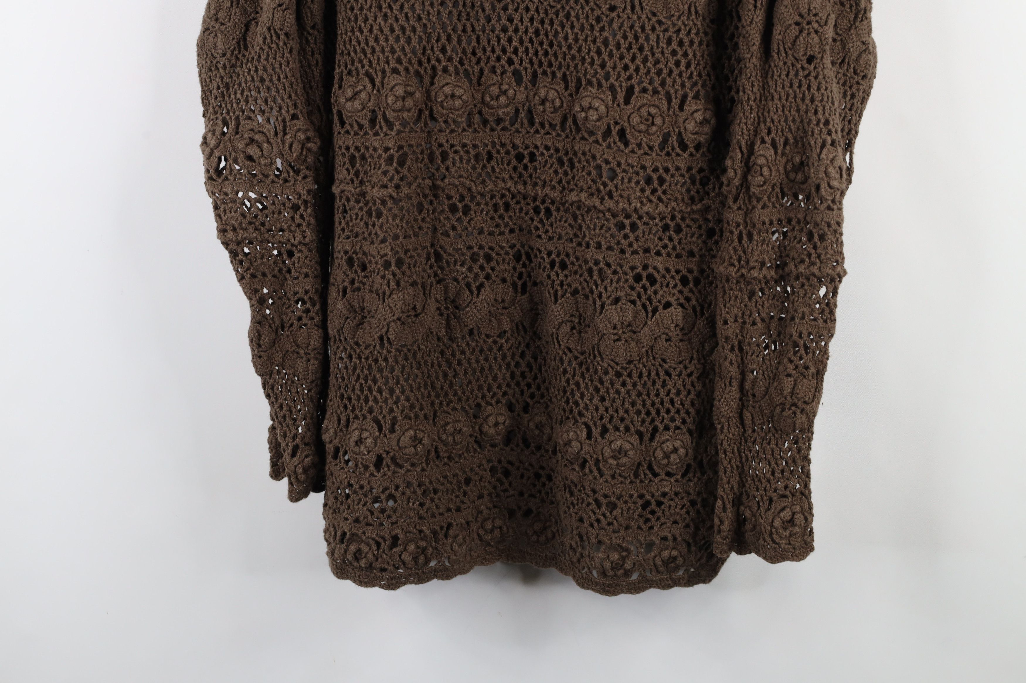 Vintage Vintage 90s Y2K Babydoll Crochet Knit Flower Sweater Brown Size M / US 6-8 / IT 42-44 - 3 Thumbnail
