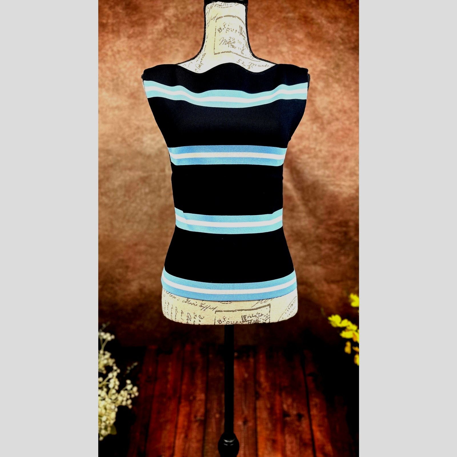 Tanya Taylor Tanya Taylor Zanita Stretch Top Black Horizon Blue Chalk XS Size XS / US 0-2 / IT 36-38 - 8 Thumbnail