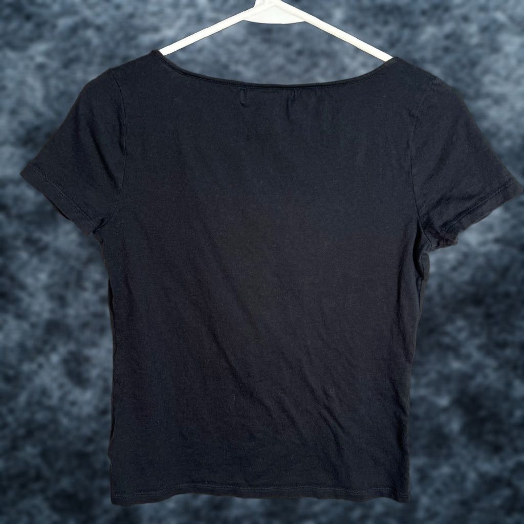 Ralph Lauren Lauren Ralph Lauren Womens XS Black Scoop Neck Tee W/ Ruffle Detail Bookends? Size XS / US 0-2 / IT 36-38 - 1 Thumbnail