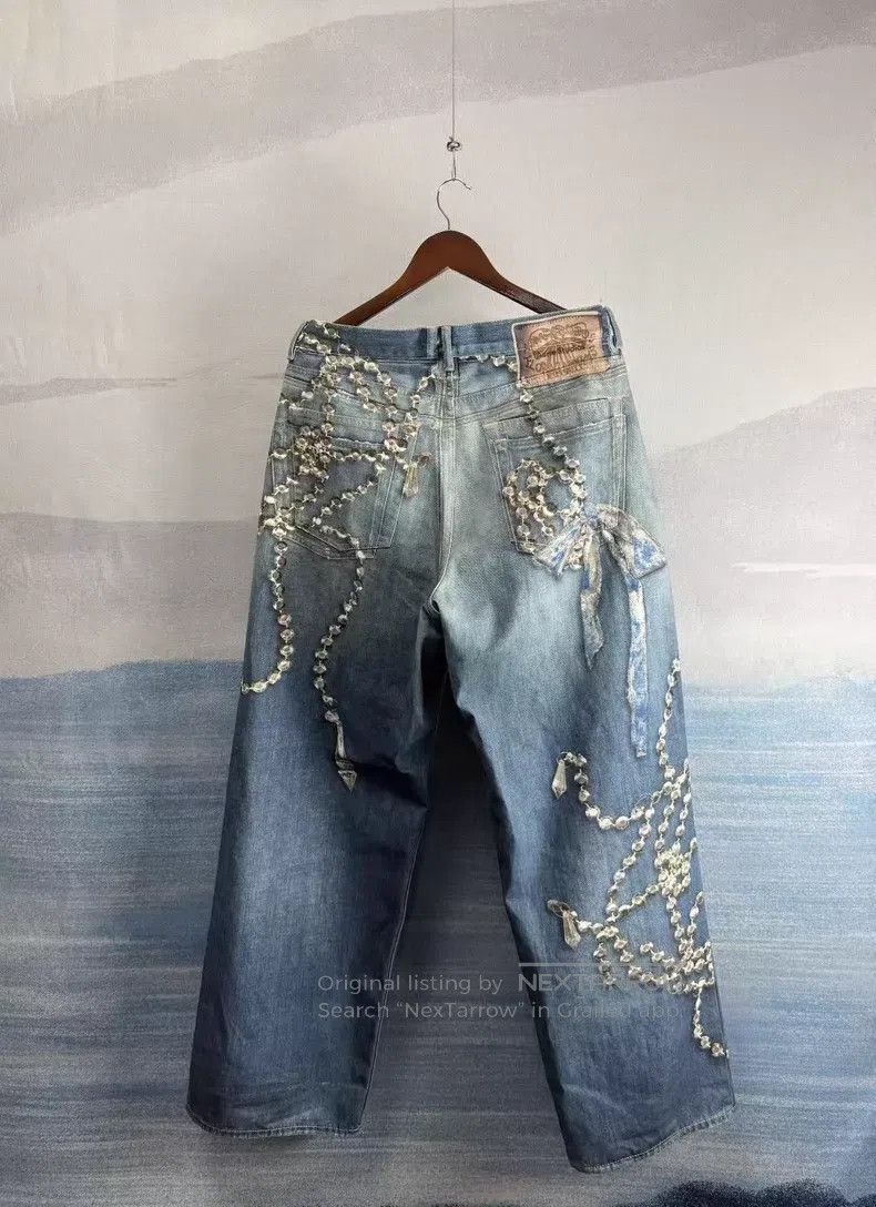 Acne Studios Acne Studios size XL Light Blue Bow Crystal Chain Denim Pan Size US 26 / EU 42 - 3 Thumbnail