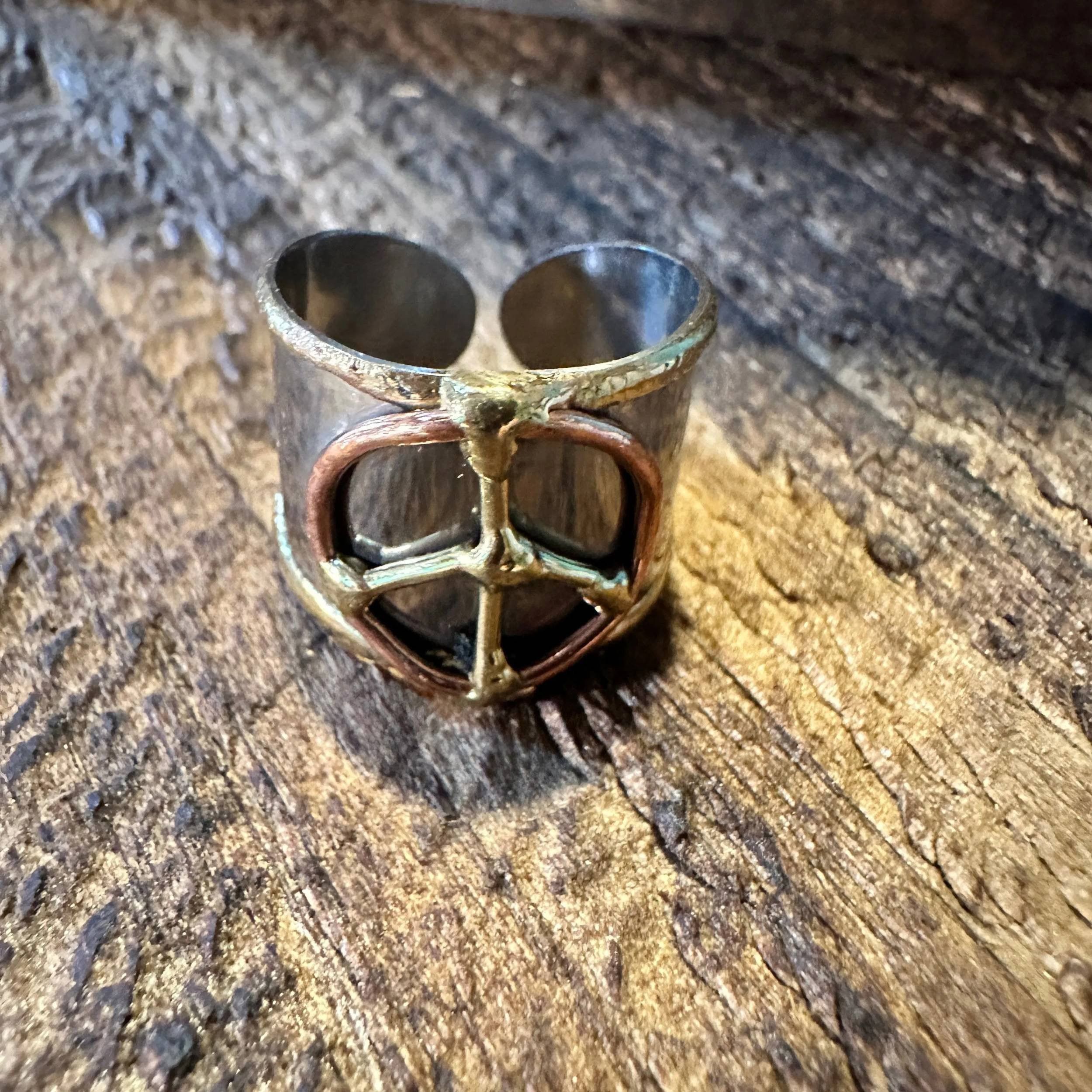 Other Handmade Artesian Hippie Silver & Copper Peace Sign Wide Cuf Size ONE SIZE - 5 Thumbnail