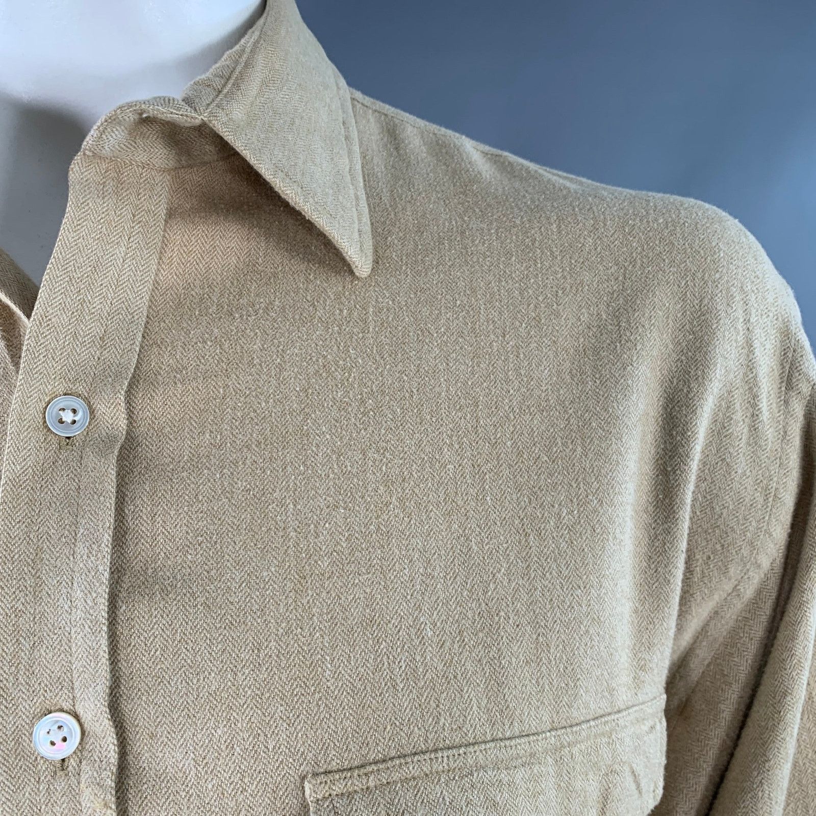 Turnbull & Asser Size XL Beige Herringbone Cotton 2 Pockets Long Sleeve Shirt Size US XL / EU 56 / 4 - 6 Thumbnail