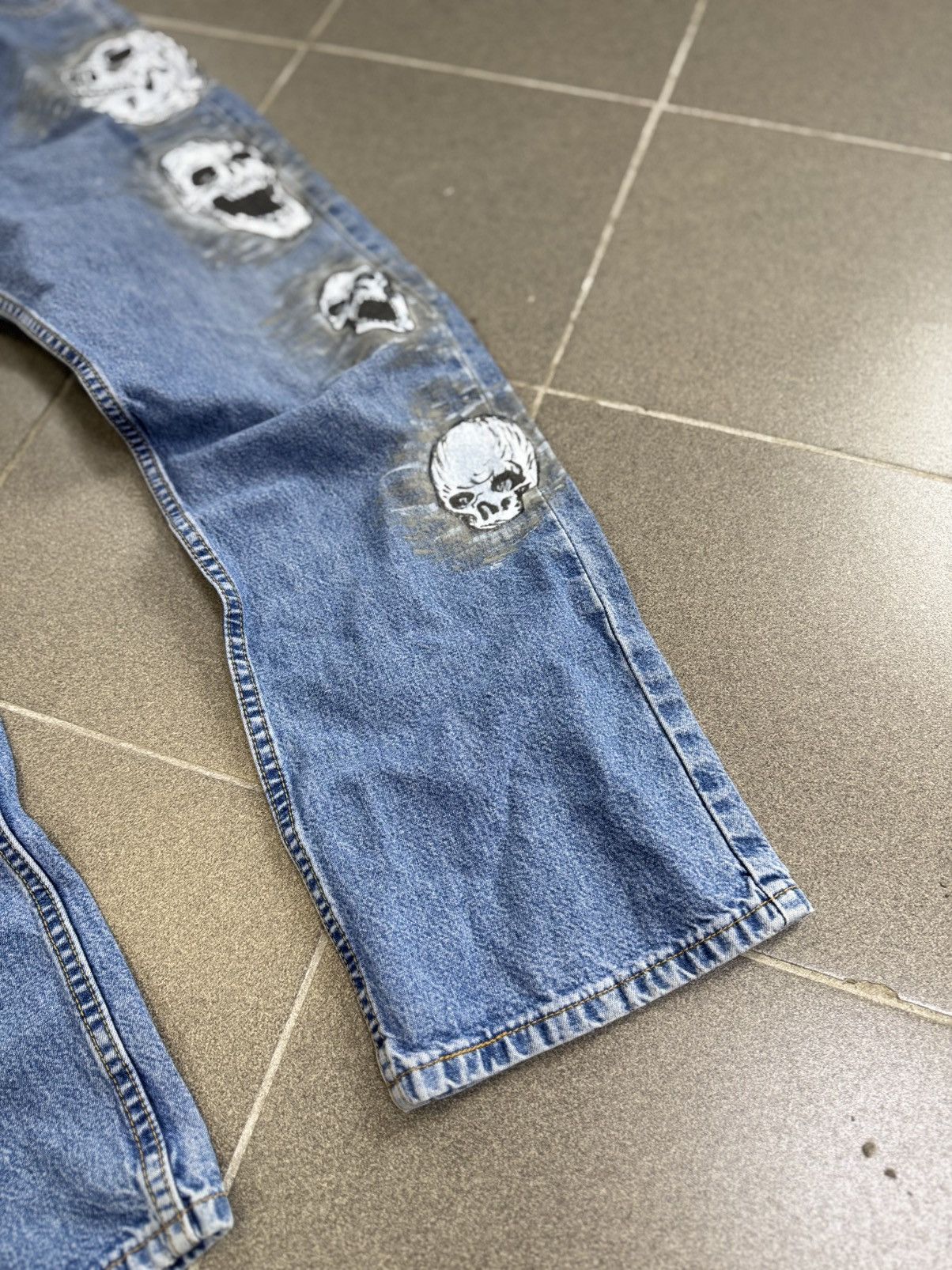Levi's Vintage Levi’s Skull Stonewashed Denim Custom Handmade Jeans Size US 31 - 5 Thumbnail