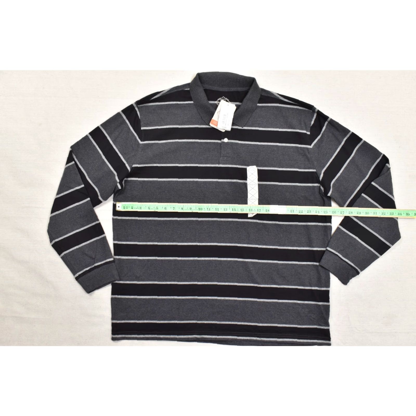 Vintage St. John's Bay Polo Shirt Men's XXL Legacy Sueded Jersey Striped Long Sleeve Gray Black Button Collared Casual Golf Super Soft Size US XXL / EU 58 / 5 - 8 Thumbnail