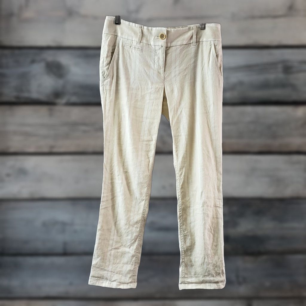 Ann Taylor VINTAGE? No — Ann Taylor LOFT Women Marisa Skinny Pants 2 Beige Striped Linen Blend Pants Womens Size 26" / US 2 / IT 38 - 1 Thumbnail
