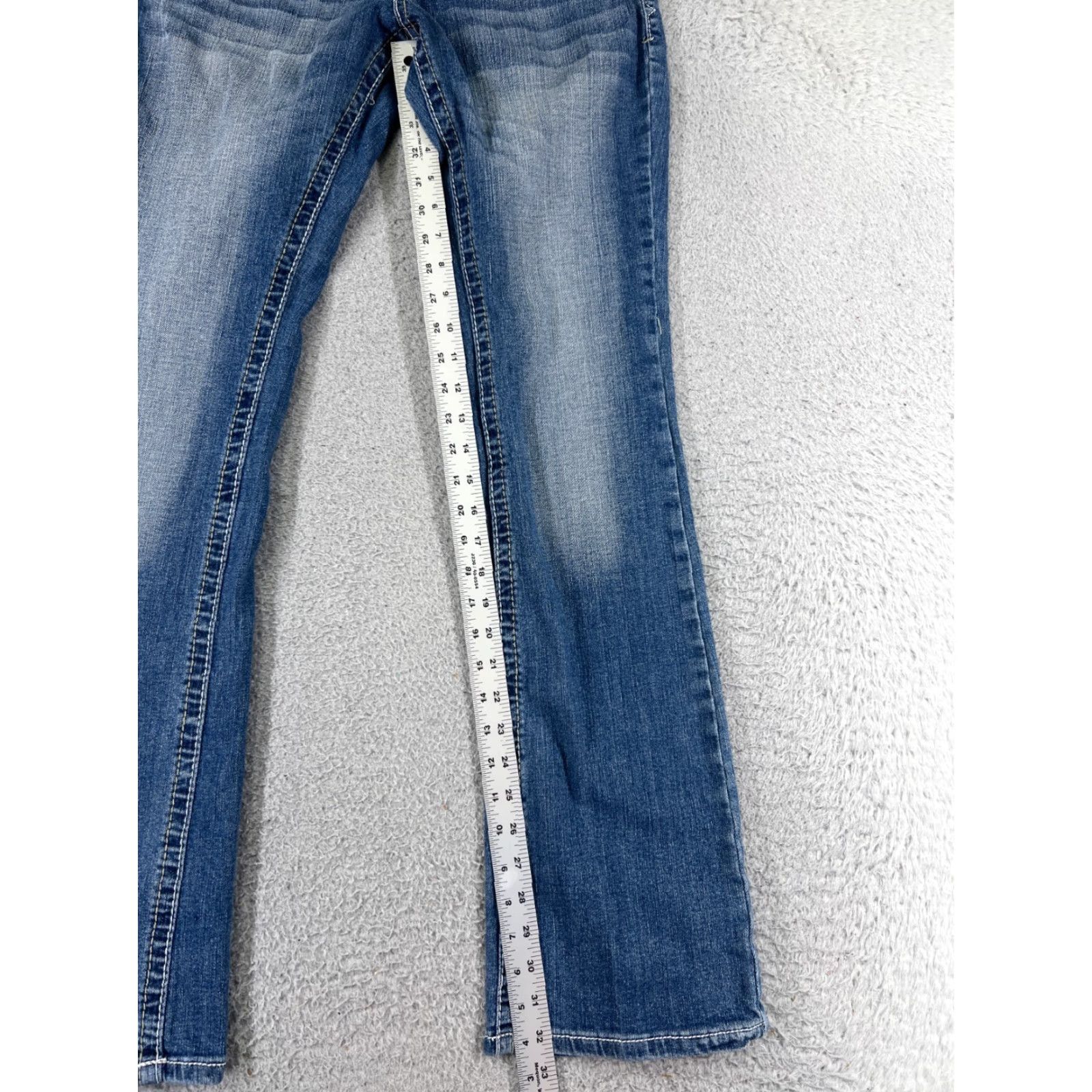 Vintage Maurices Women's Bootcut Jeans Medium Wash Blue Denim Embroidered Rhinestone Stretch Cotton Size M Size 32" / US 10 / IT 46 - 7 Thumbnail