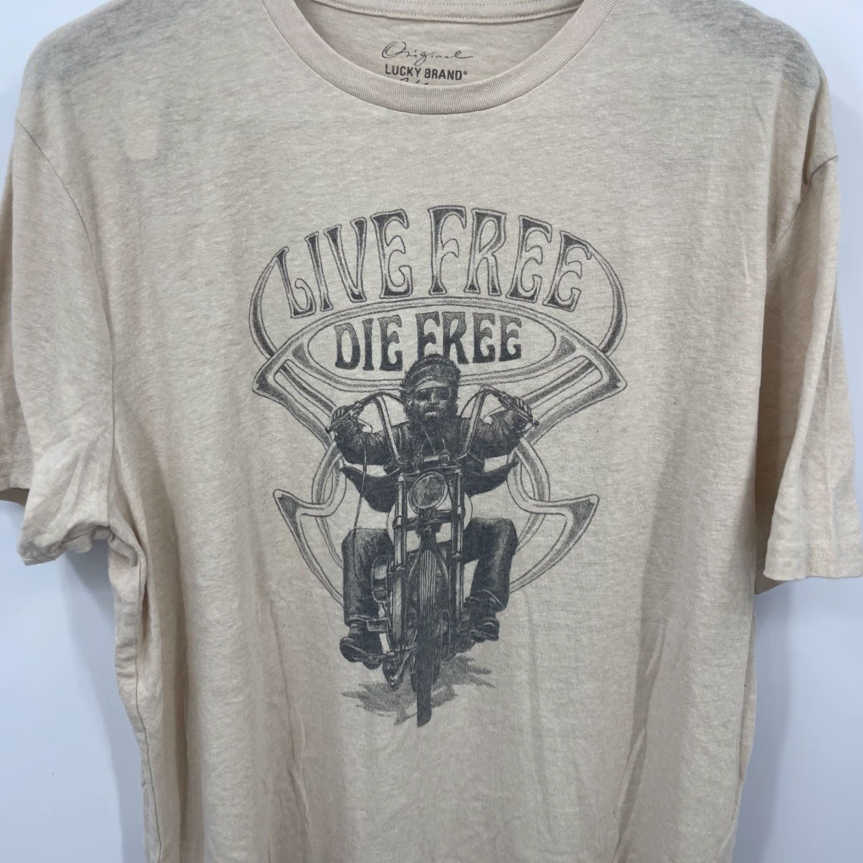 Lucky Brand VINTAGE Lucky Brand Men’s T-Shirt Short Sleeve Crew Neck Motorcycle Graphic Fall Summer Spring Winter Big & Tall XL Beige Casual Men Size US XL / EU 56 / 4 - 4 Thumbnail
