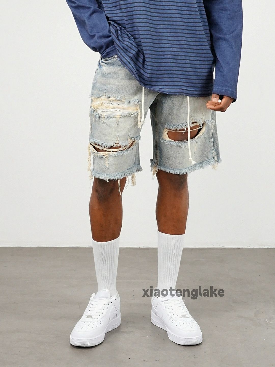 Jean × Vintage washed faded skate hiphop damaged ripped shorts Size US 36 / EU 52 - 3 Thumbnail
