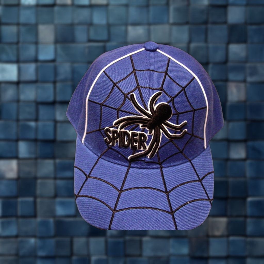 Vintage VINTAGE Spider in a Web Baseball Cap Men Adjustable Blue 90s Web Theme Size ONE SIZE - 1 Thumbnail