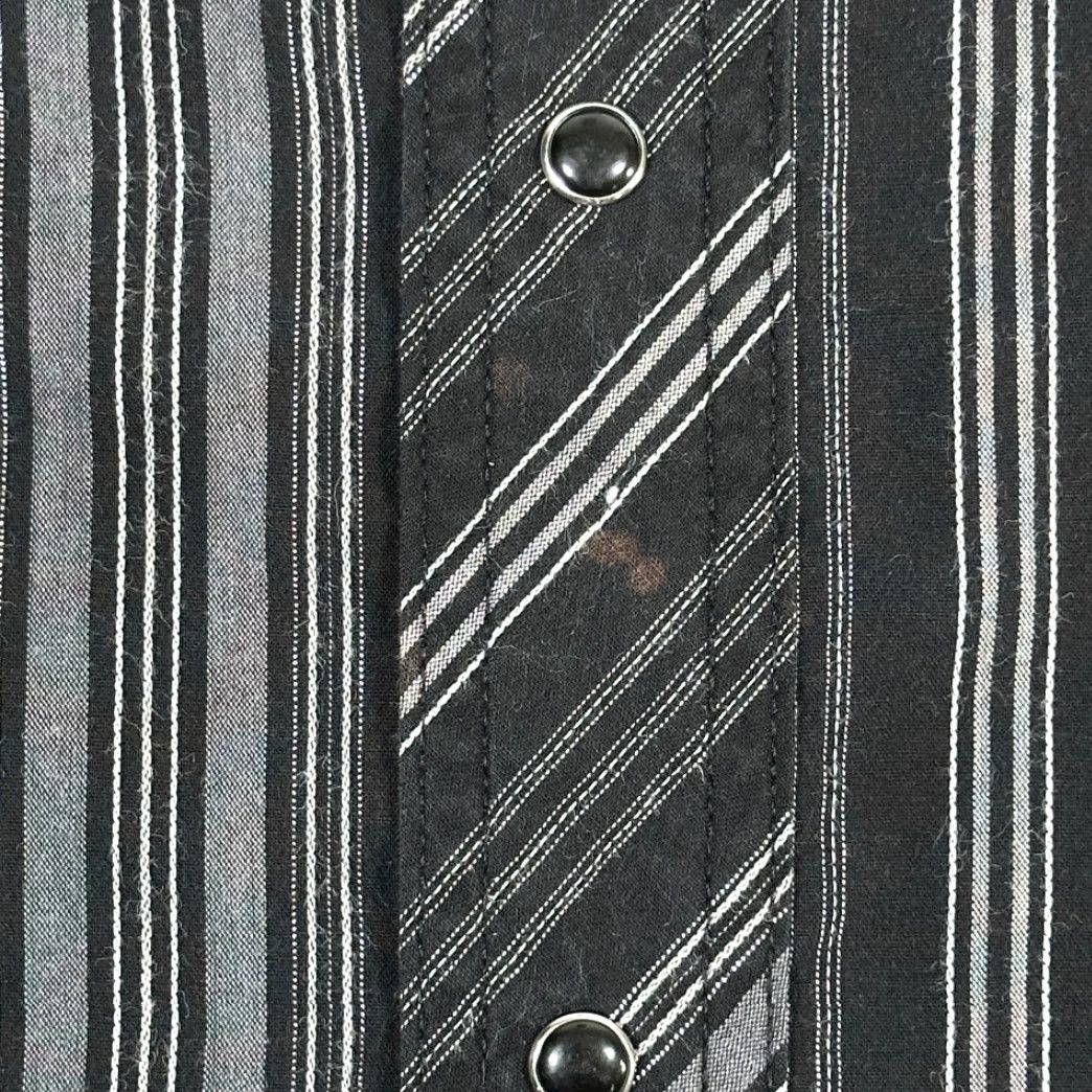 Wrangler VINTAGE Wrangler Western Shirt Adult MEDIUM Black Gray Silver Striped Pearl Snap Cowboy Shirt Mens Size US M / EU 48-50 / 2 - 7 Thumbnail