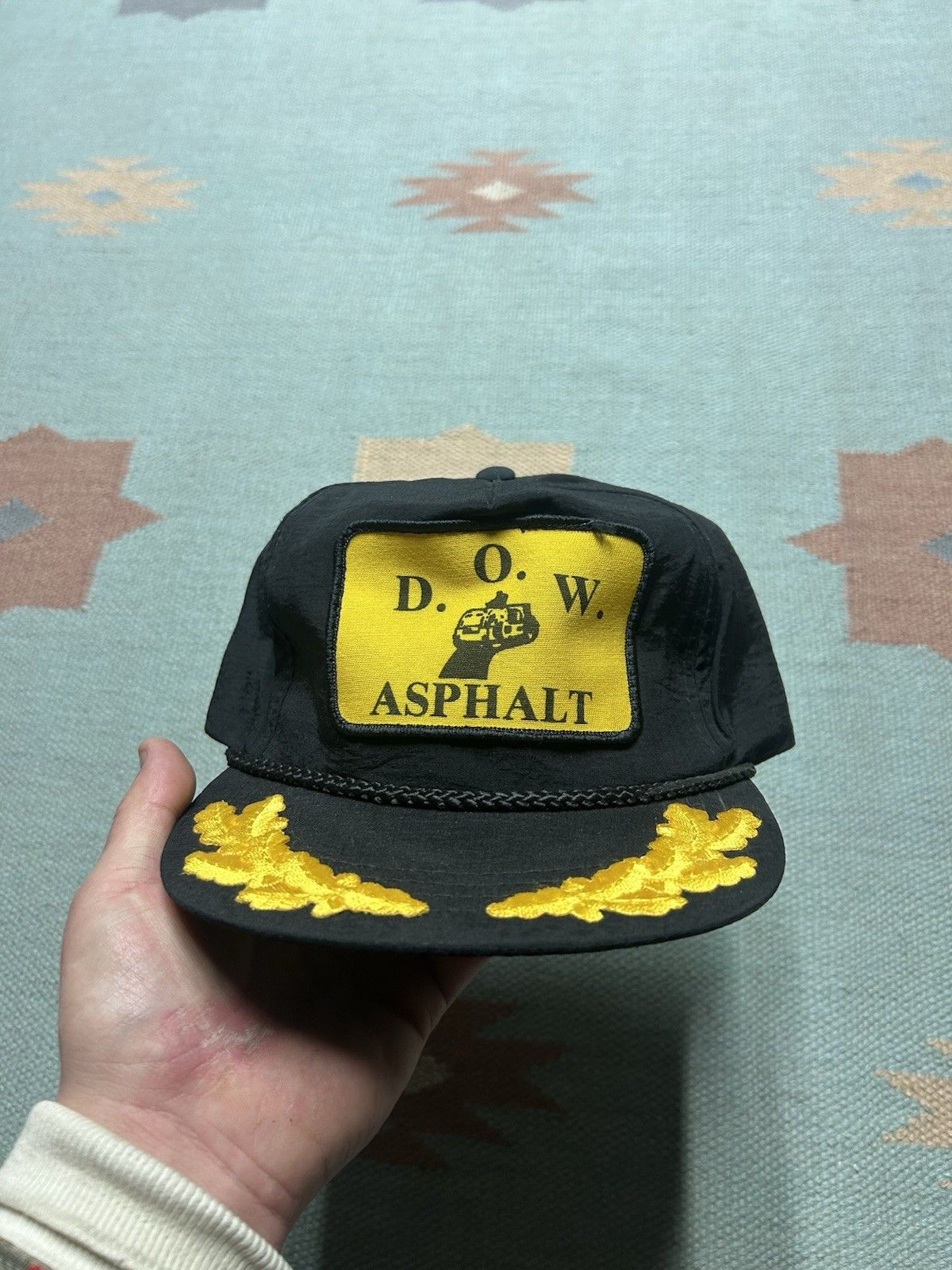 Vintage Vtg 80s SnapBack hat D.O.W. Asphalt yellow patch gold leaf Size ONE SIZE - 2 Thumbnail