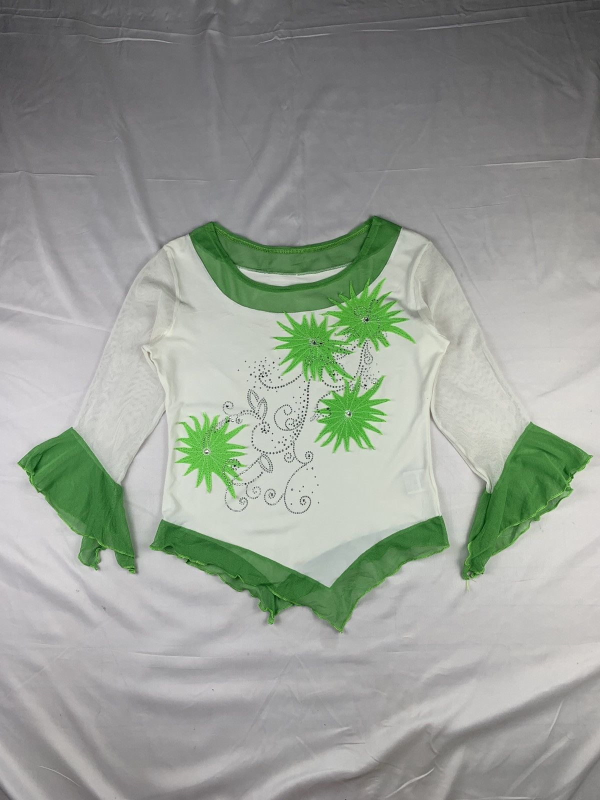 Japanese Brand y2k Four Season Japan Floral Crystals Longsleeve Mesh Top Size S / US 4 / IT 40 - 1 Thumbnail