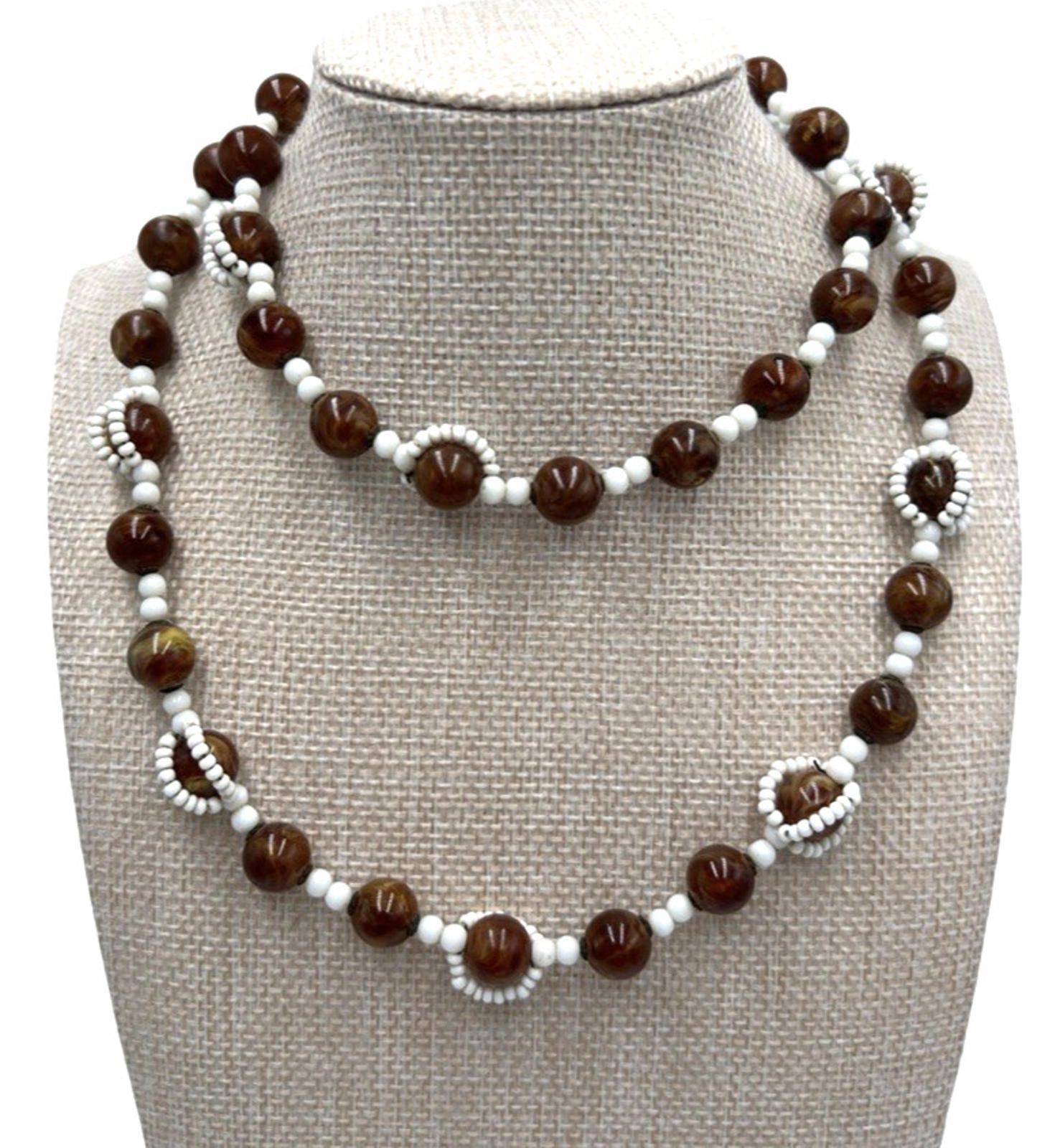Other Miriam Haskell Bead Necklace Glass Brown & White Wrap Around Size ONE SIZE - 1 Thumbnail
