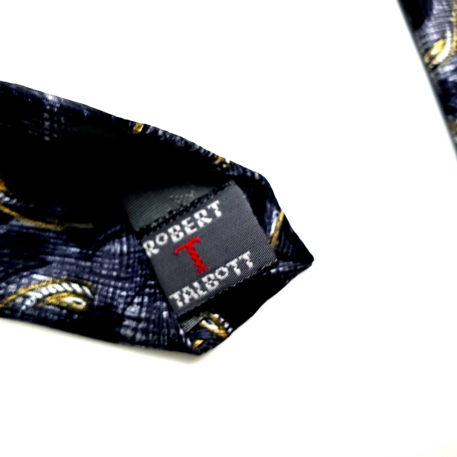 Robert Talbott Robert Talbott Silk Tie Print Gray Blue Abstract Short Wide Size ONE SIZE - 4 Thumbnail