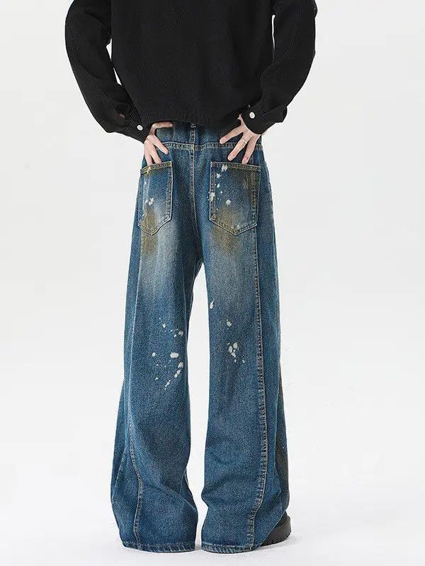 Japanese Brand Retro loose wide leg splashed ink jeans Size US 32 / EU 48 - 3 Thumbnail